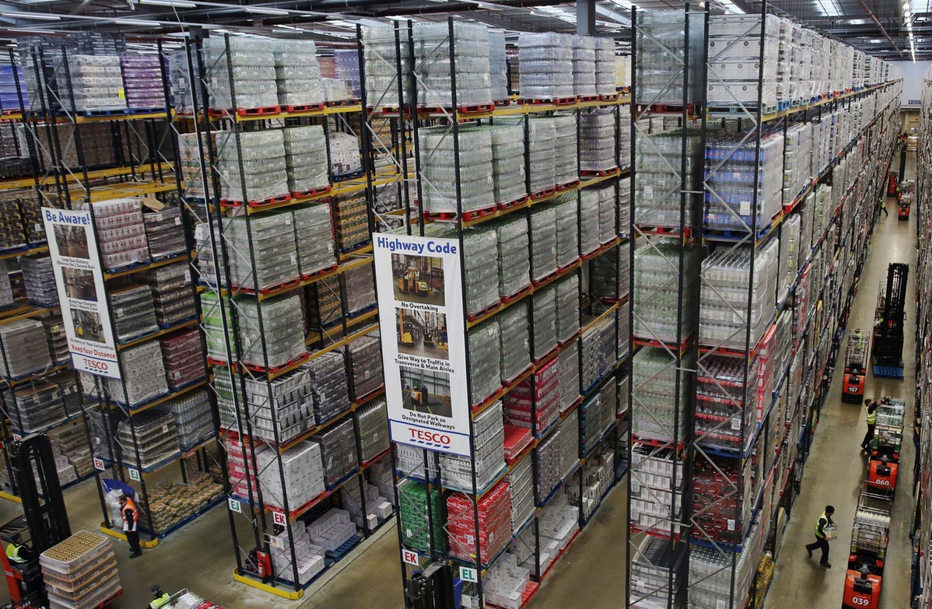 A Tesco distribution plant in December 2014 in Reading, England. In the lead up to Christmas, Tesco's busiest time of the year, 13,000 staff worked around the clock at 28 distribution centers across the United Kingdom. A Tesco distribution plant in December 2014 in Reading, England. In the lead up to Christmas, Tesco's busiest time of the year, 13,000 staff worked around the clock at 28 distribution centers across the United Kingdom.