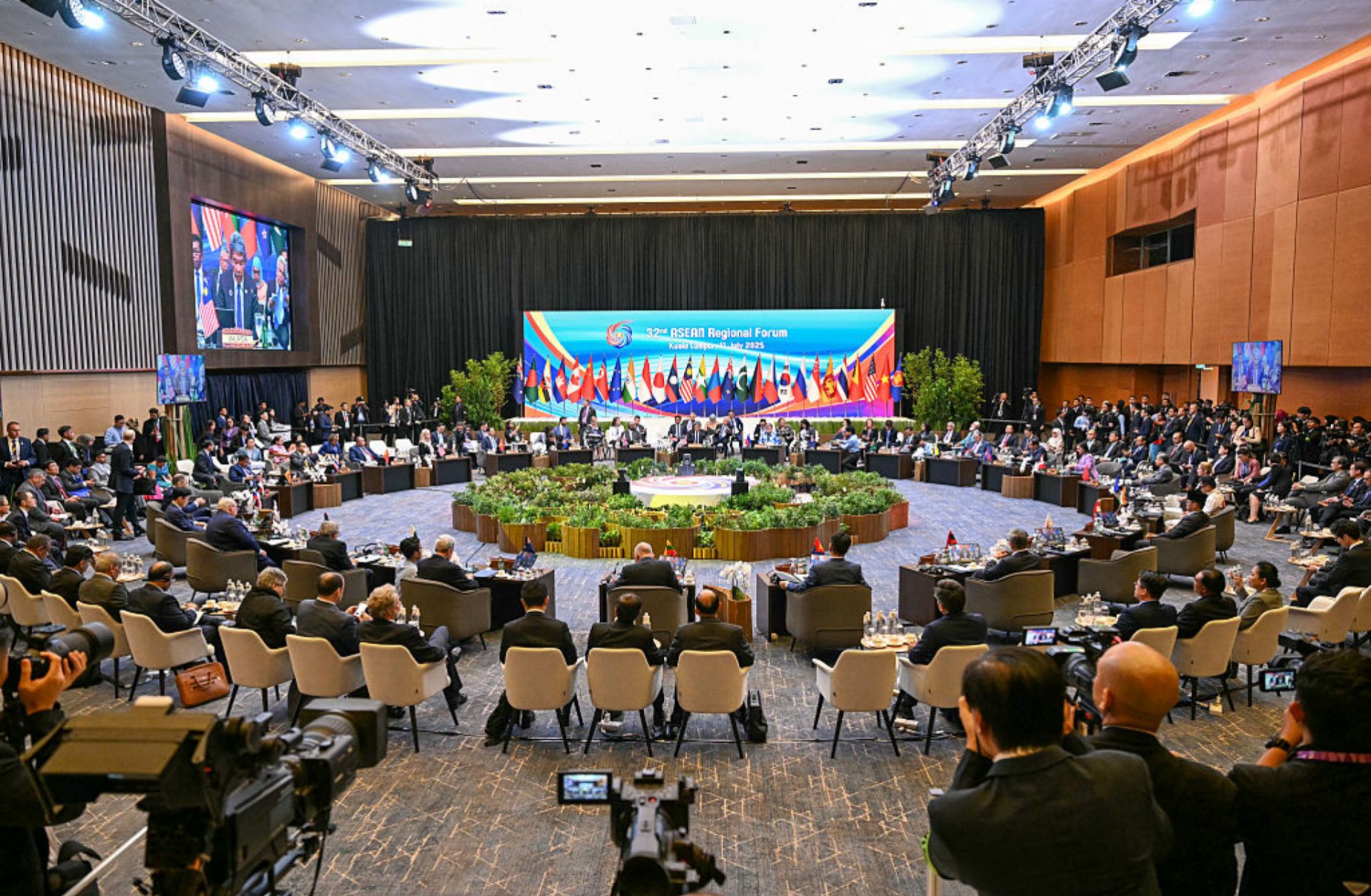 Diplomats attend the 32nd Association of Southeast Asian Nations (ASEAN) Regional Forum during the 58th ASEAN Foreign Ministers' Meeting in Kuala Lumpur on July 11, 2025. 