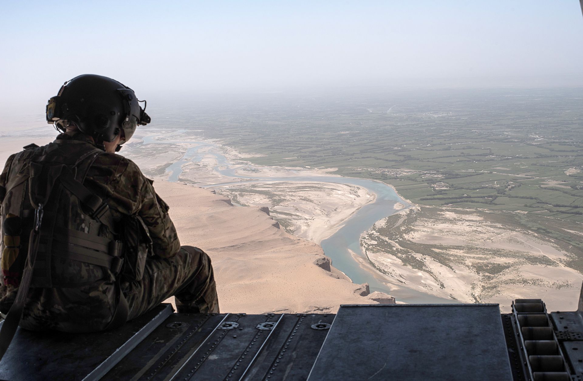 A U.S. Army helicopter on a flight to Camp Post on Sept. 11, 2017 at Camp Shorab in Helmand province, Afghanistan.