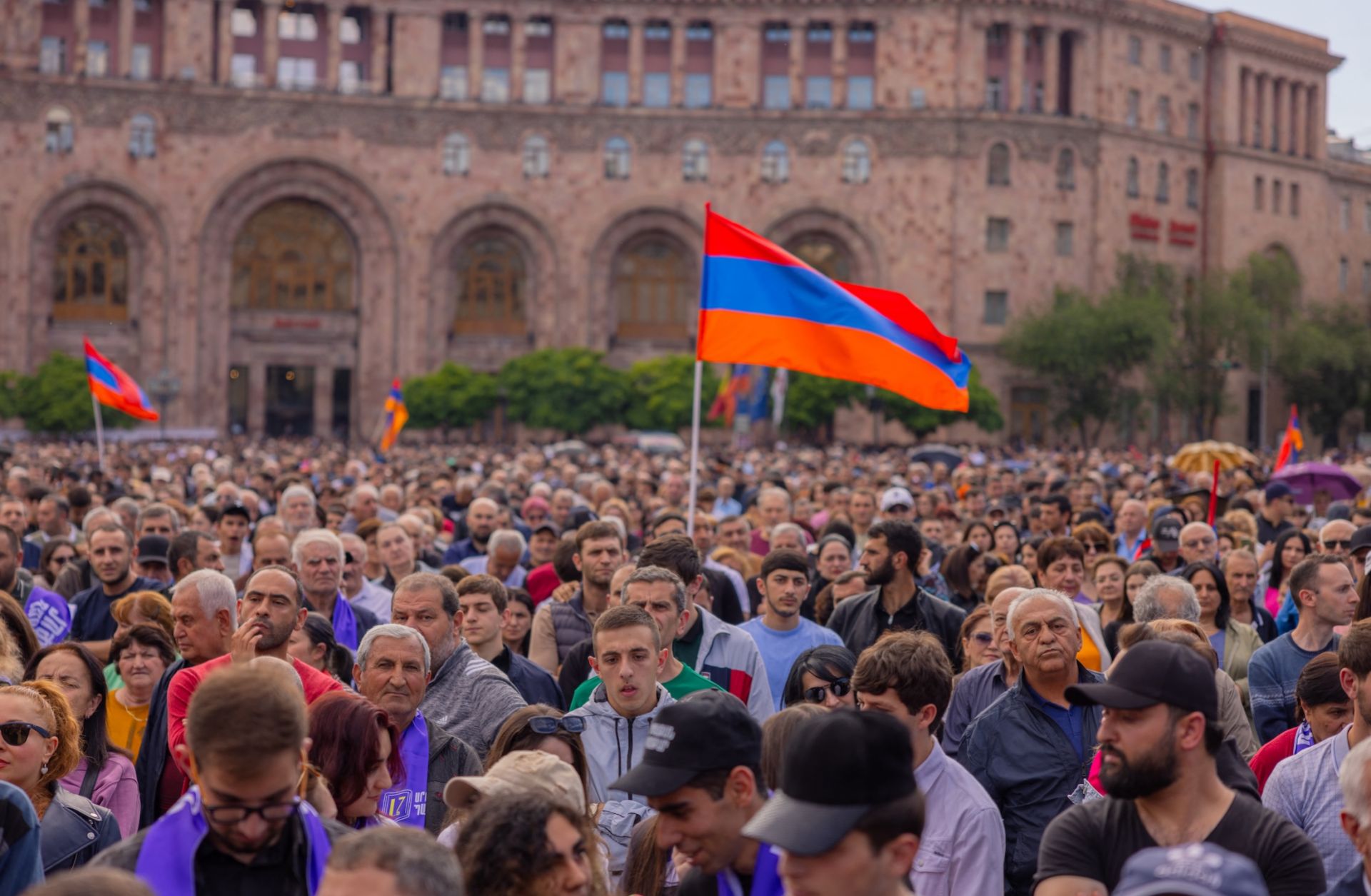 Thousands of Armenians participate in a rally in Yerevan's Republic Square on May 26, 2024. Thousands of Armenians participate in a rally in Yerevan's Republic Square on May 26, 2024.