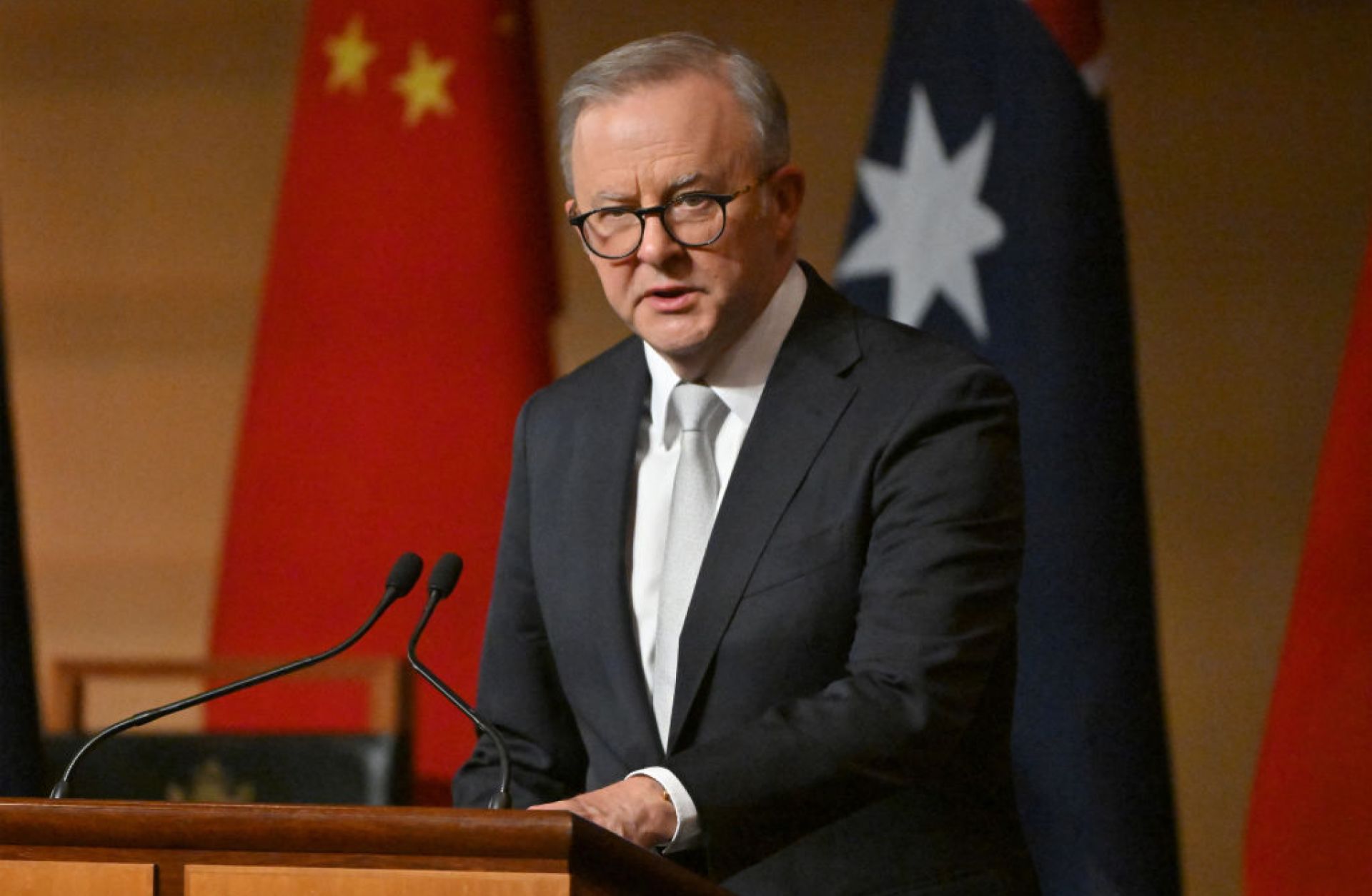 Australian Prime Minister Anthony Albanese speaks during a luncheon at Parliament House in Canberra on June 17, 2024. 