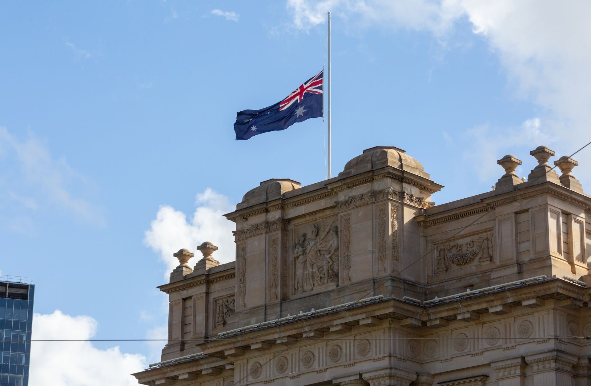 The Australian flag flies at half mast over Parliament House on Jan. 22, 2026, in Melbourne, Australia, to honor the victims of the Bondi shootings. The Australian flag flies at half mast over Parliament House on Jan. 22, 2026, in Melbourne, Australia, to honor the victims of the Bondi shootings.