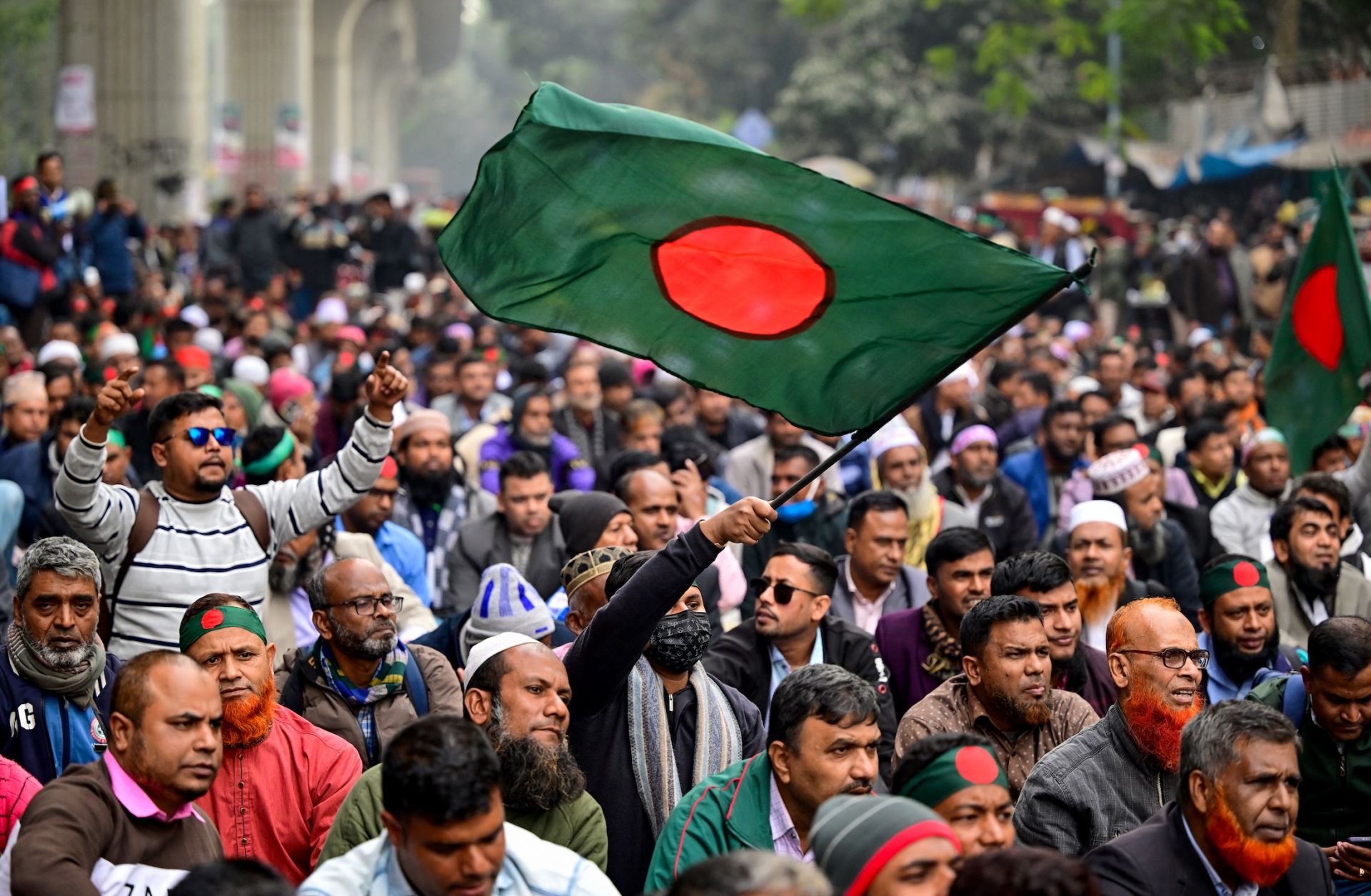 A protest on Jan. 8 in the Bangladeshi capital of Dhaka.