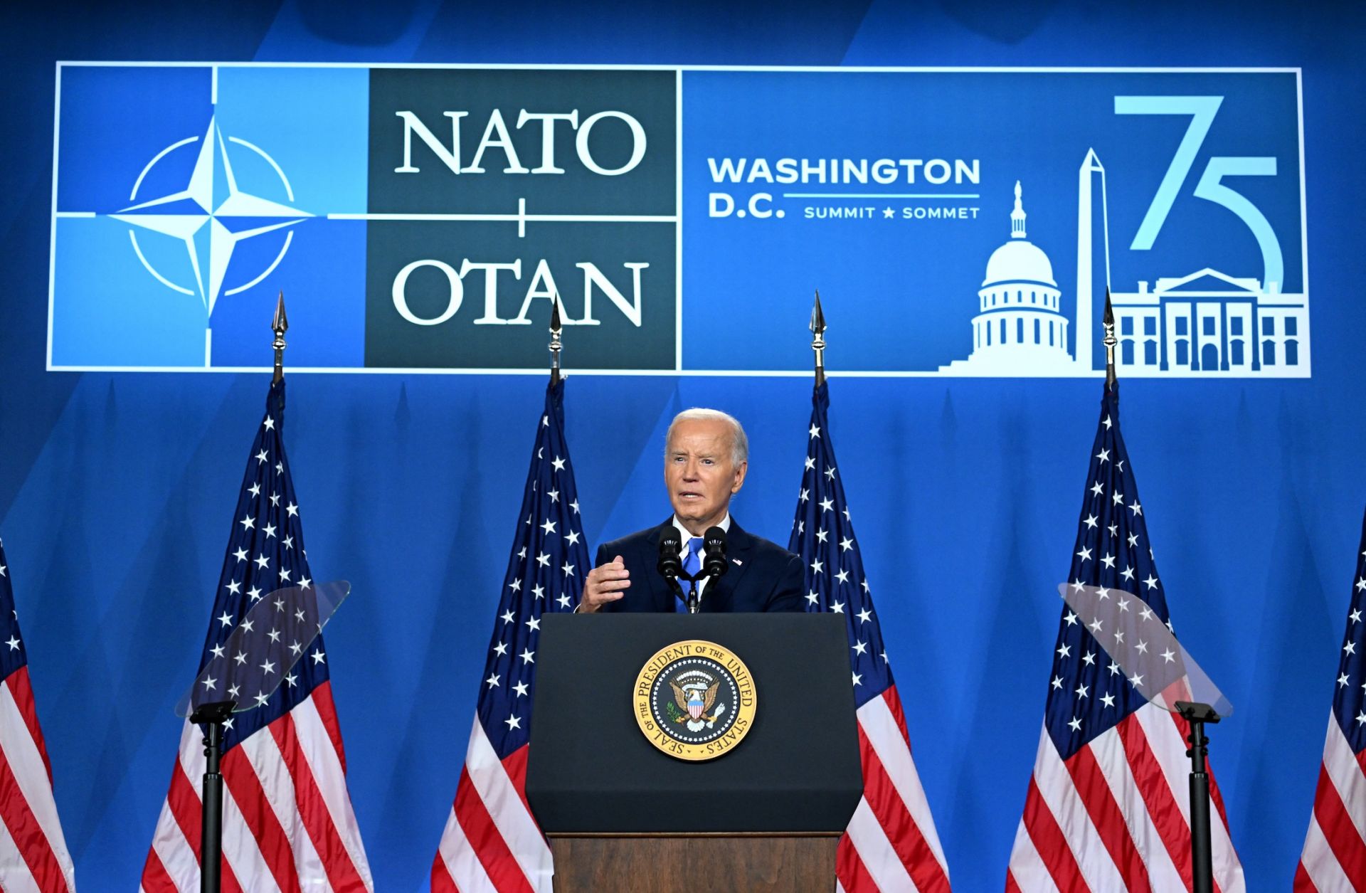U.S. President Joe Biden speaks during a press conference at the 75th NATO Summit in Washington, D.C., on July 11, 2024. 