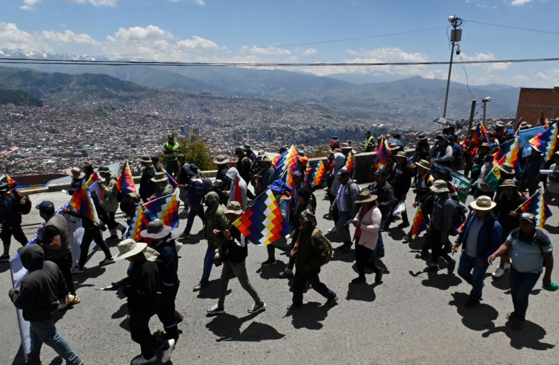 Morales supporters march against the Arce government and denounce the economic crisis Jan. 13 in La Paz, Bolivia.