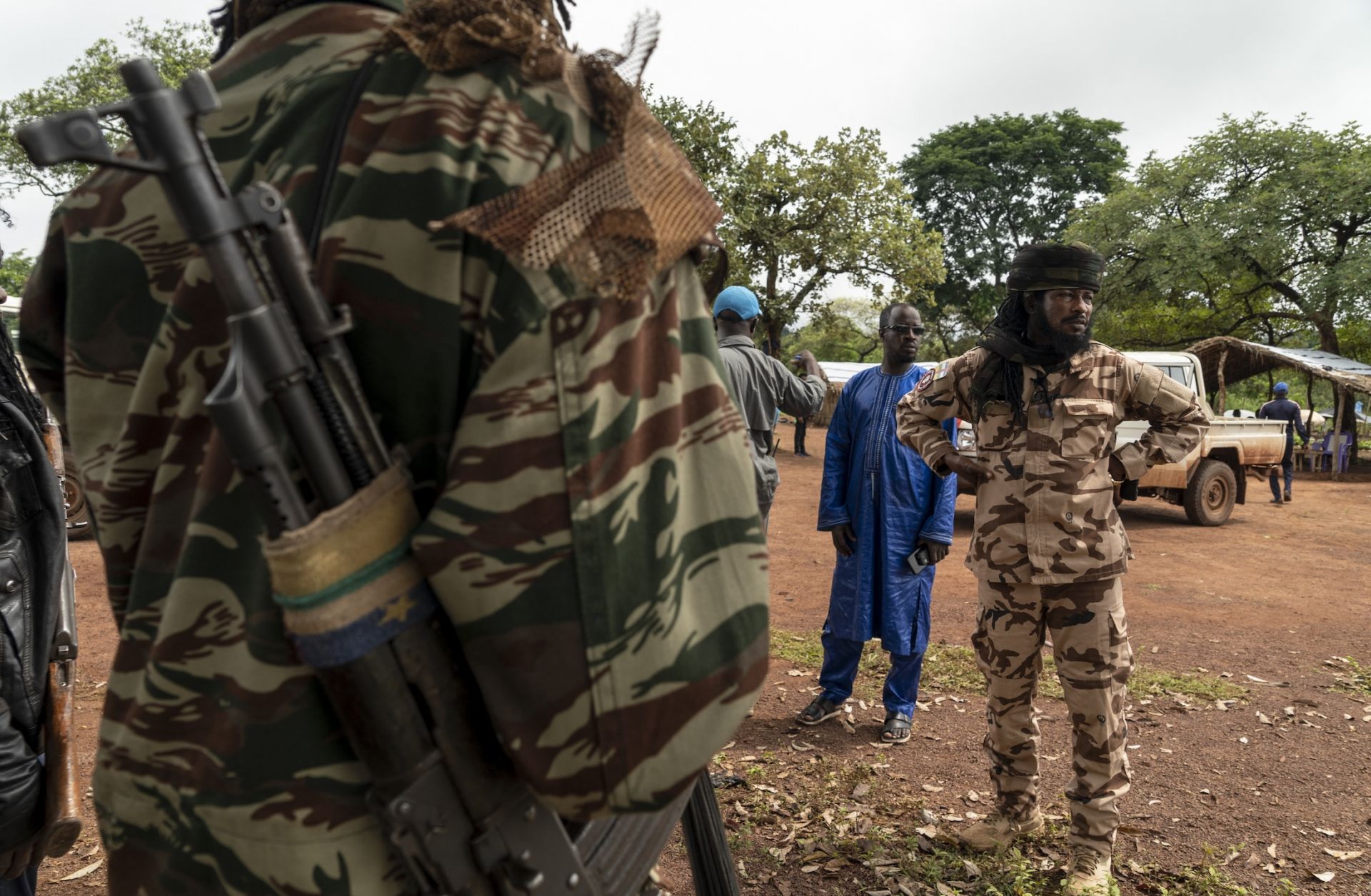 Members of the Unity for Peace in the Central African Republic (UPC) rebel group gather at the DDR (disarmament, demobilization and reintegration) site in Maloum, the Central African Republic, on July 24. 2025.