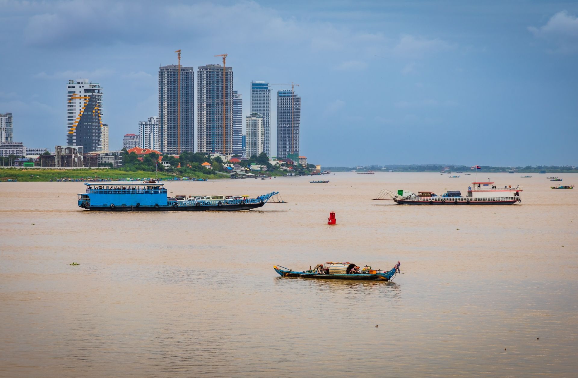 The Mekong River and Tonle Sap River meet at Phnom Penh, Cambodia.