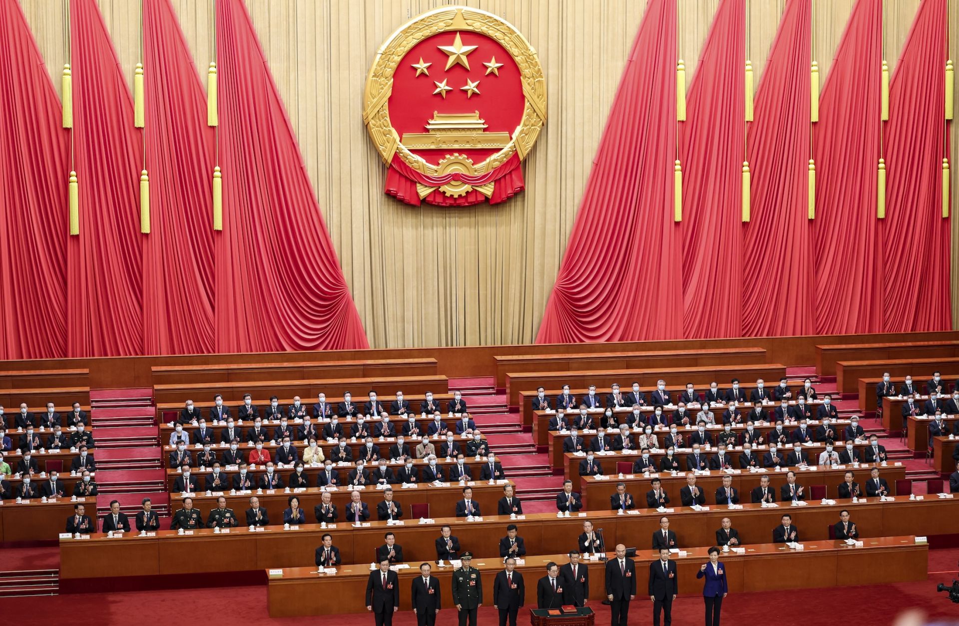 Chinese officials at the Fifth Plenary Session of the National People's Congress on March 12, 2023 in Beijing.