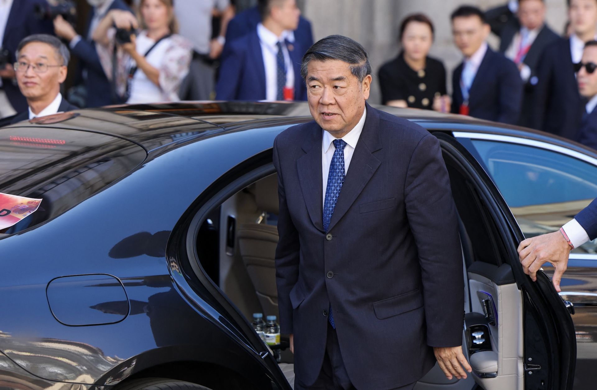 Chinese Vice Premier He Lifeng arrives for trade talks with US Secretary of the Treasury Scott Bessent at the foreign ministry in Madrid on Sept. 14, 2025.