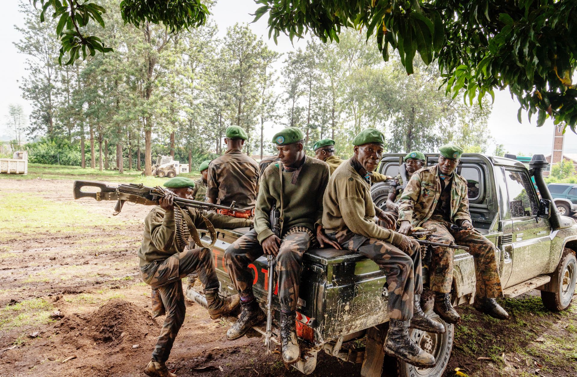 Congolese soldiers sit in a military vehicle in Kamanyola, a village in eastern Democratic Republic of Congo, on Feb. 28, 2024.