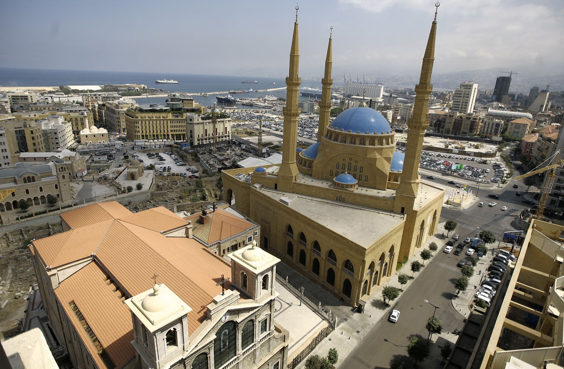 An aerial view of modern downtown Beirut.