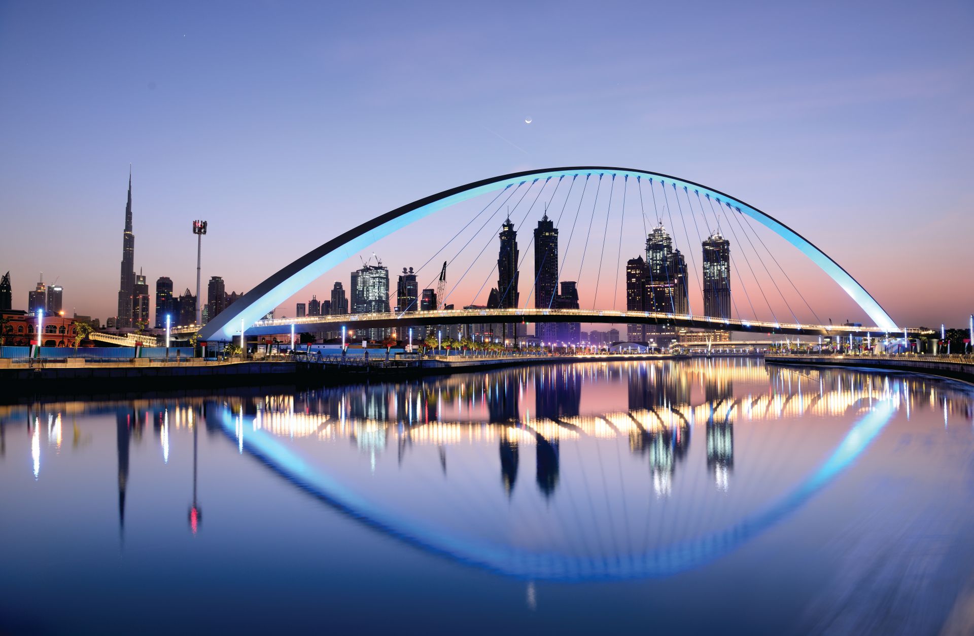 A view of Dubai, the most populous city in the United Arab Emirates, at sunrise.