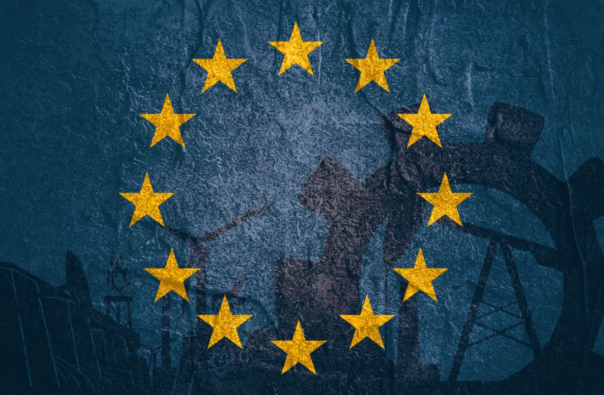 A digital illustration shows energy and power icons set with the EU flag. A digital illustration shows energy and power icons set with the EU flag.