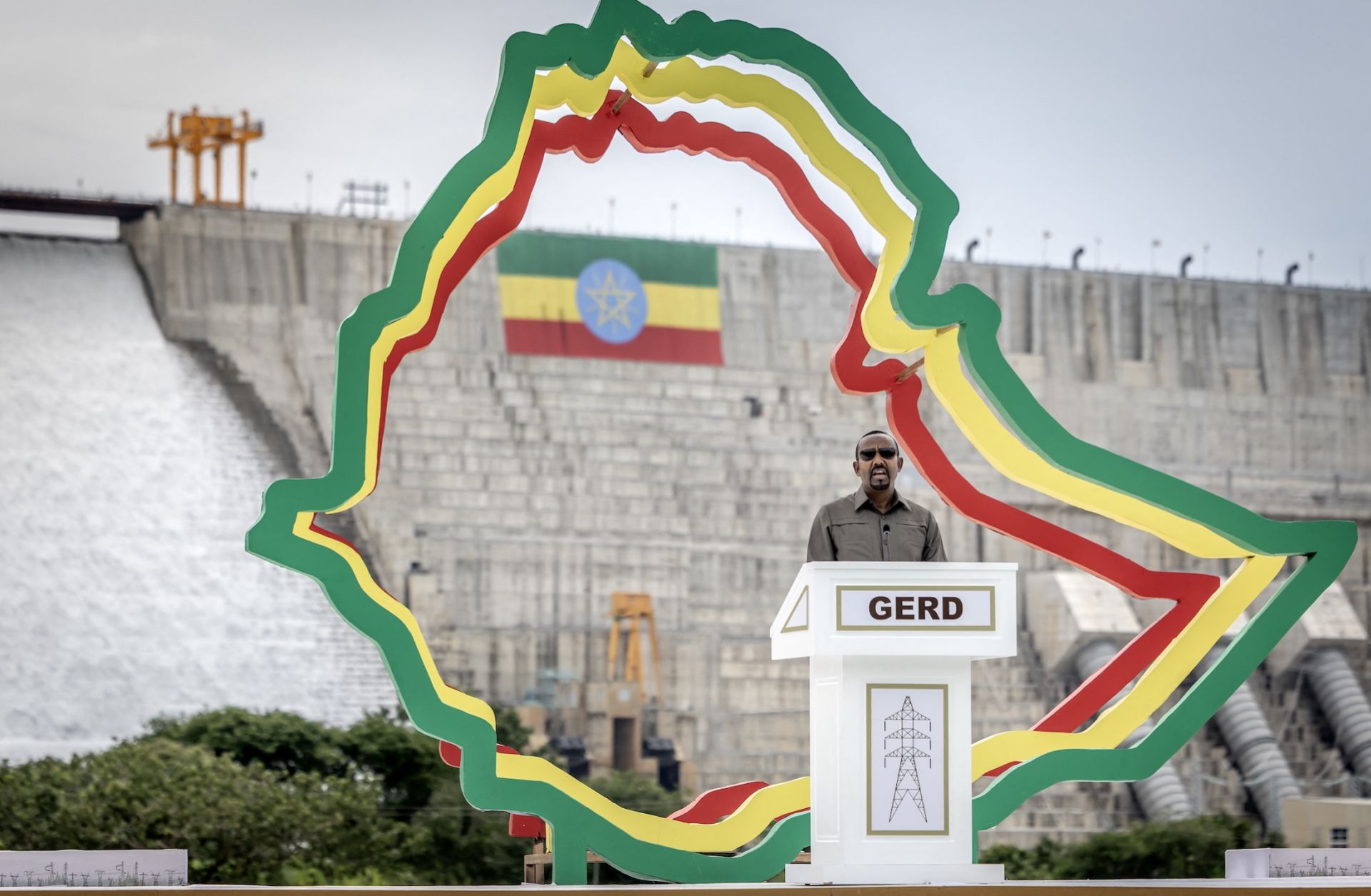 Ethiopian Prime Minister Abiy Ahmed delivers remarks during the official inauguration ceremony of the Grand Ethiopian Renaissance Dam in Guba on Sept. 9, 2025.