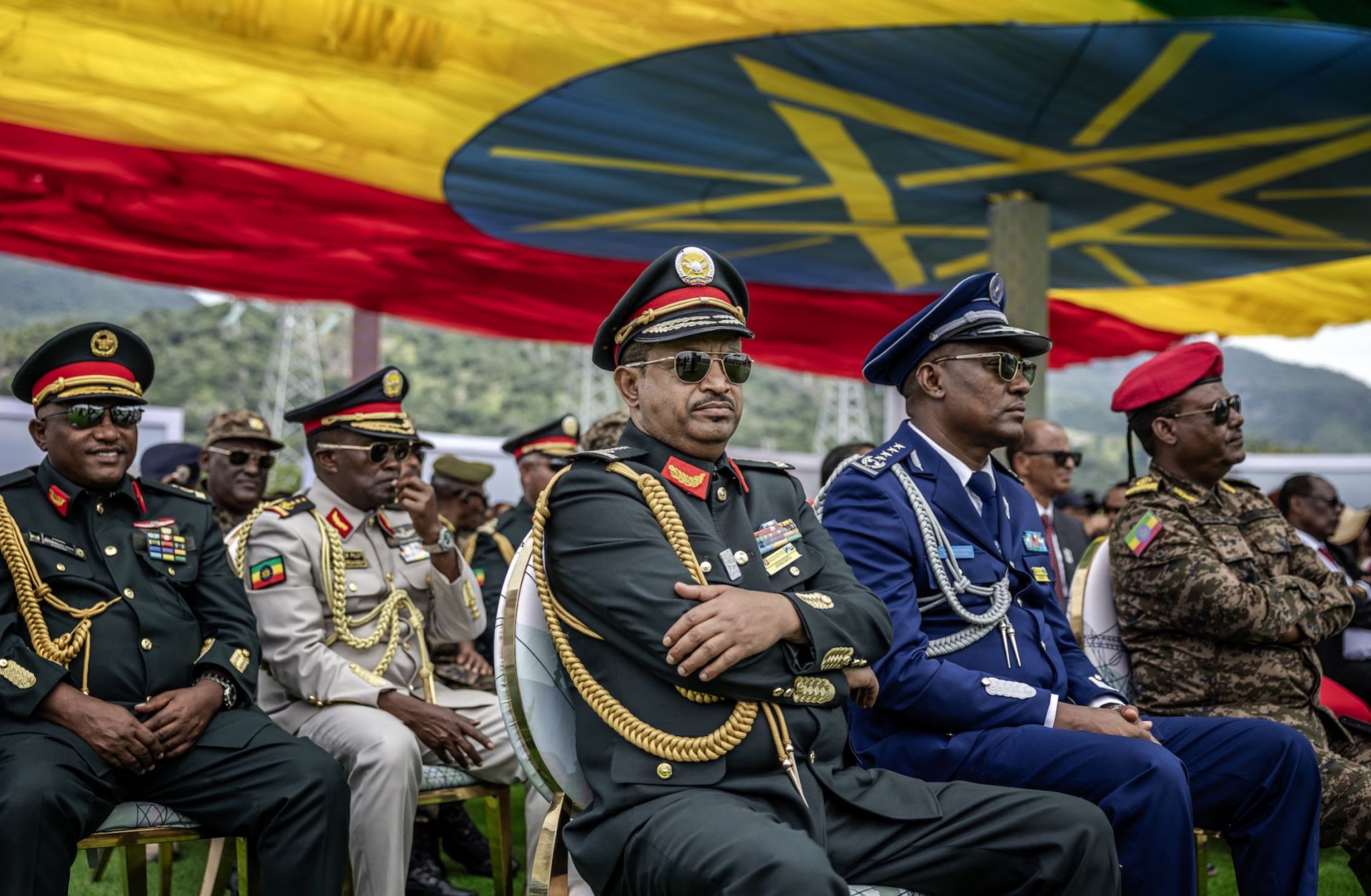 Senior members of Ethiopia's armed forces attend a ceremony in Guba on Sept. 9, 2025.