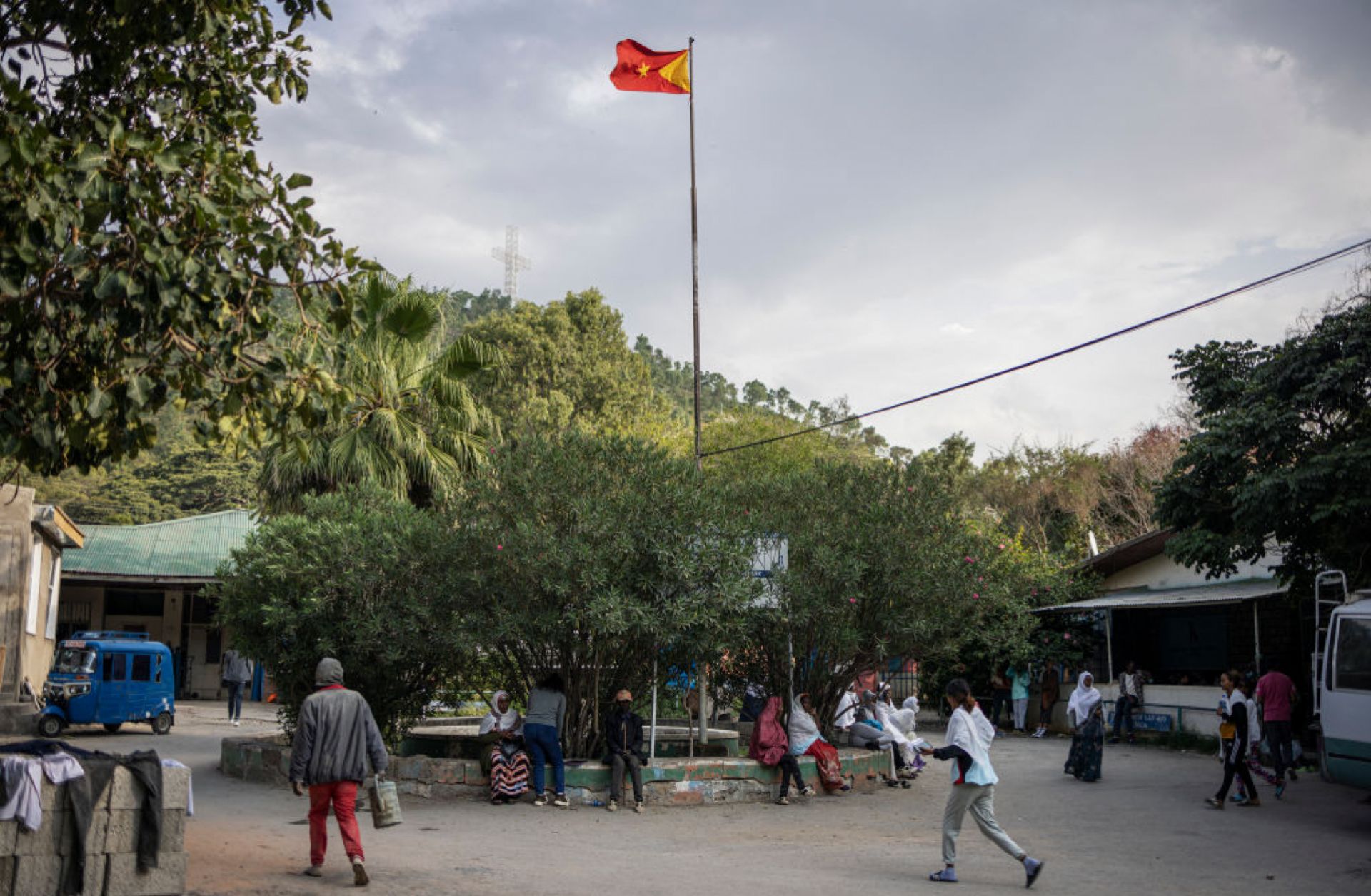 A Tigrayan flag waves at the entrance of a hospital in Tigray's regional capital, Mekele, on Oct. 10, 2024. 