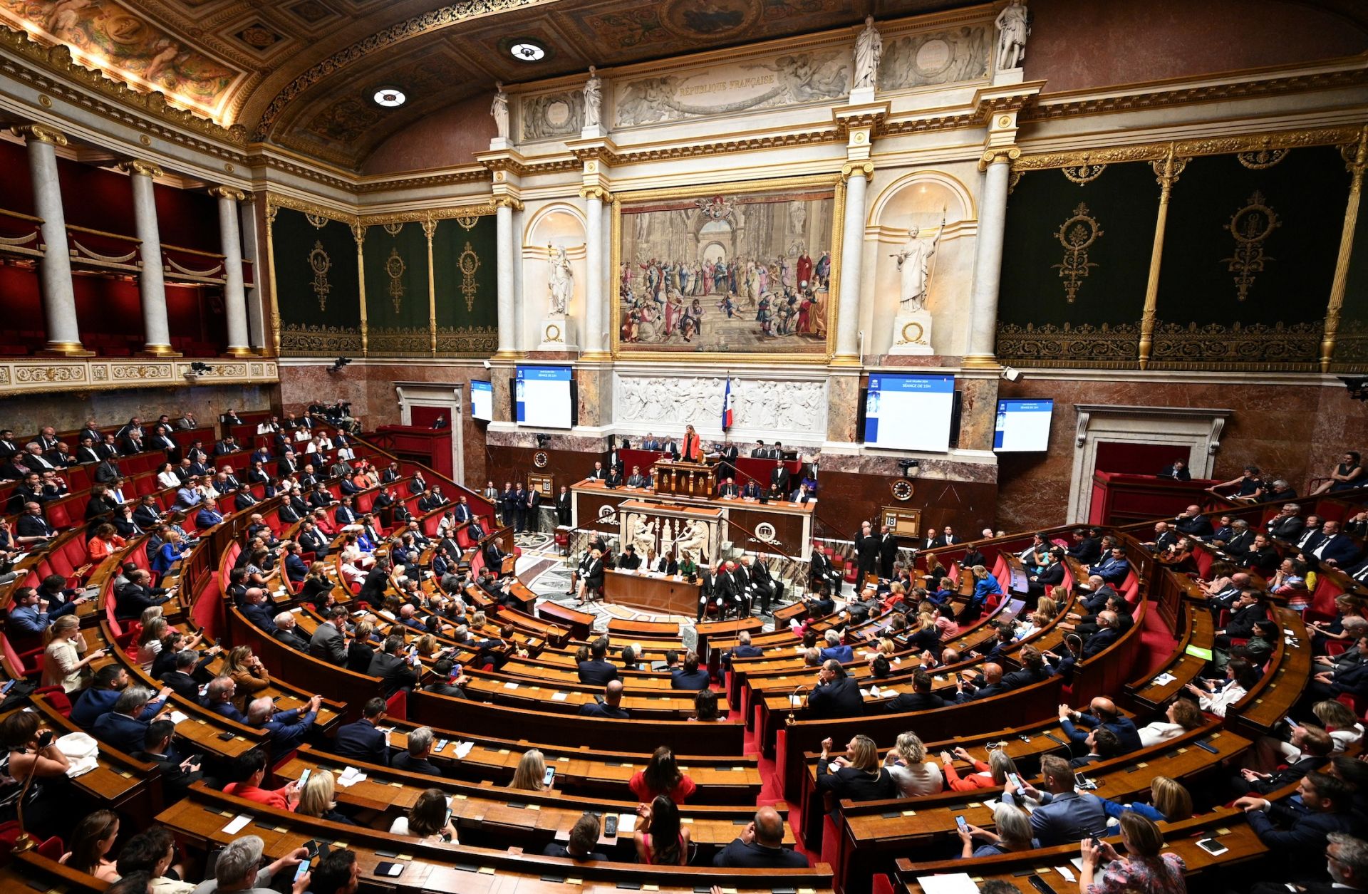 Yael Braun-Pivet, a French lawmaker for the ruling Renaissance party, delivers a speech after being reelected as National Assembly president following the third round of voting on July 18, 2024.