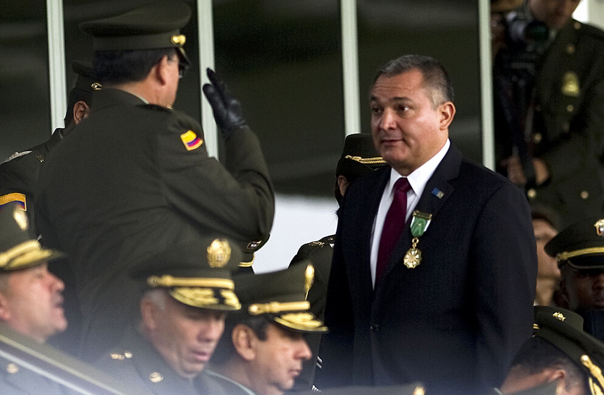Mexican Secretary of Public Safety Genaro Garcia Luna, right, in Bogota, Colombia, on May 19, 2011.