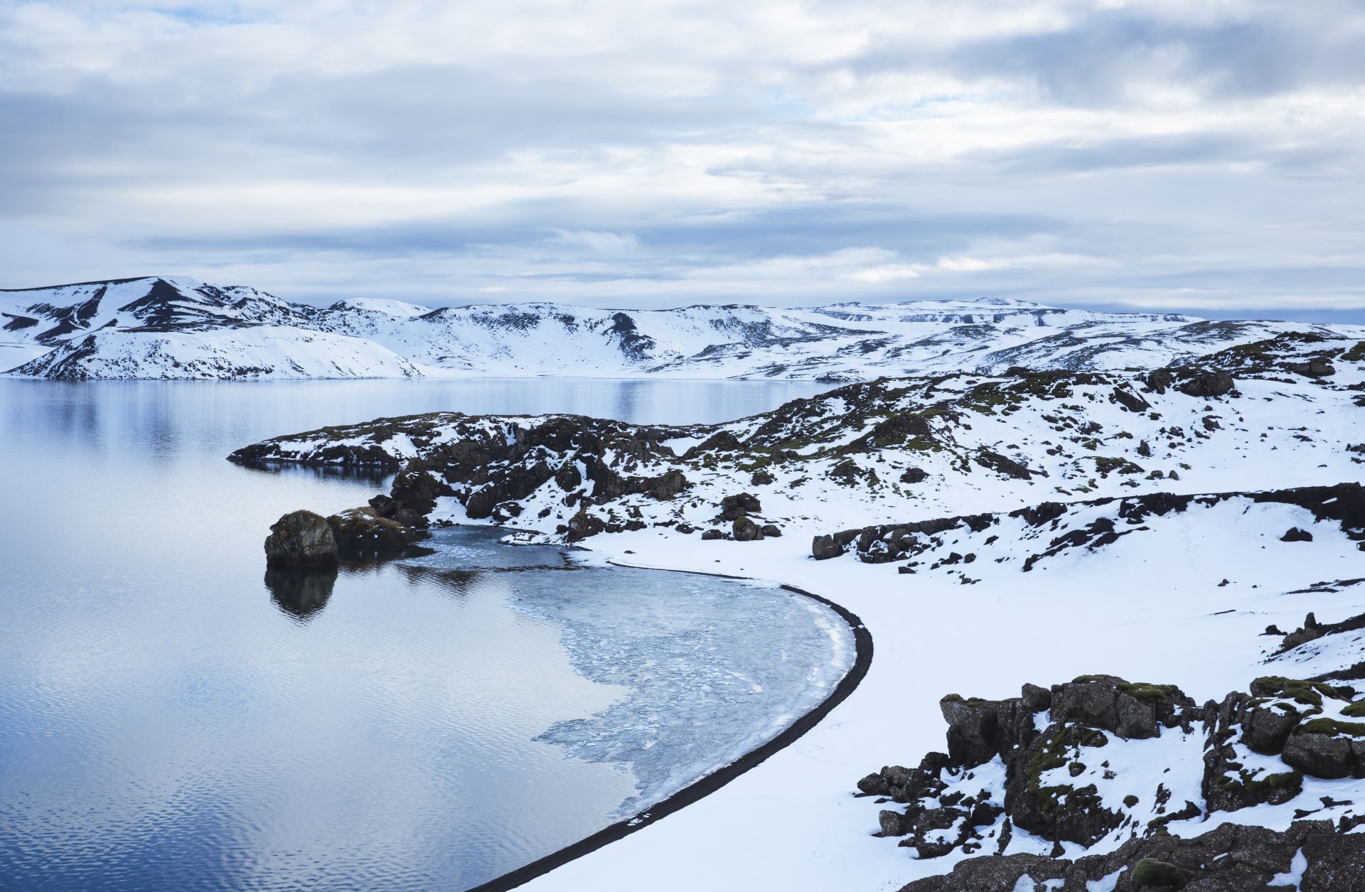 Brennisteinsfjoll volcanic mountains and Kleifarvatn lake on Reykjanes peninsula, Reykjavik, South Iceland.