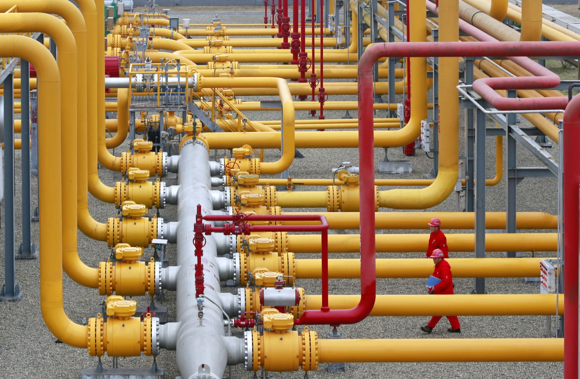 Employees of PetroChina Southwest Oil & Gasfield Co., a CNPC subsidiary, work at a natural gas purification plant in Suining in southwest China's Sichuan province on Jan. 15, 2020.