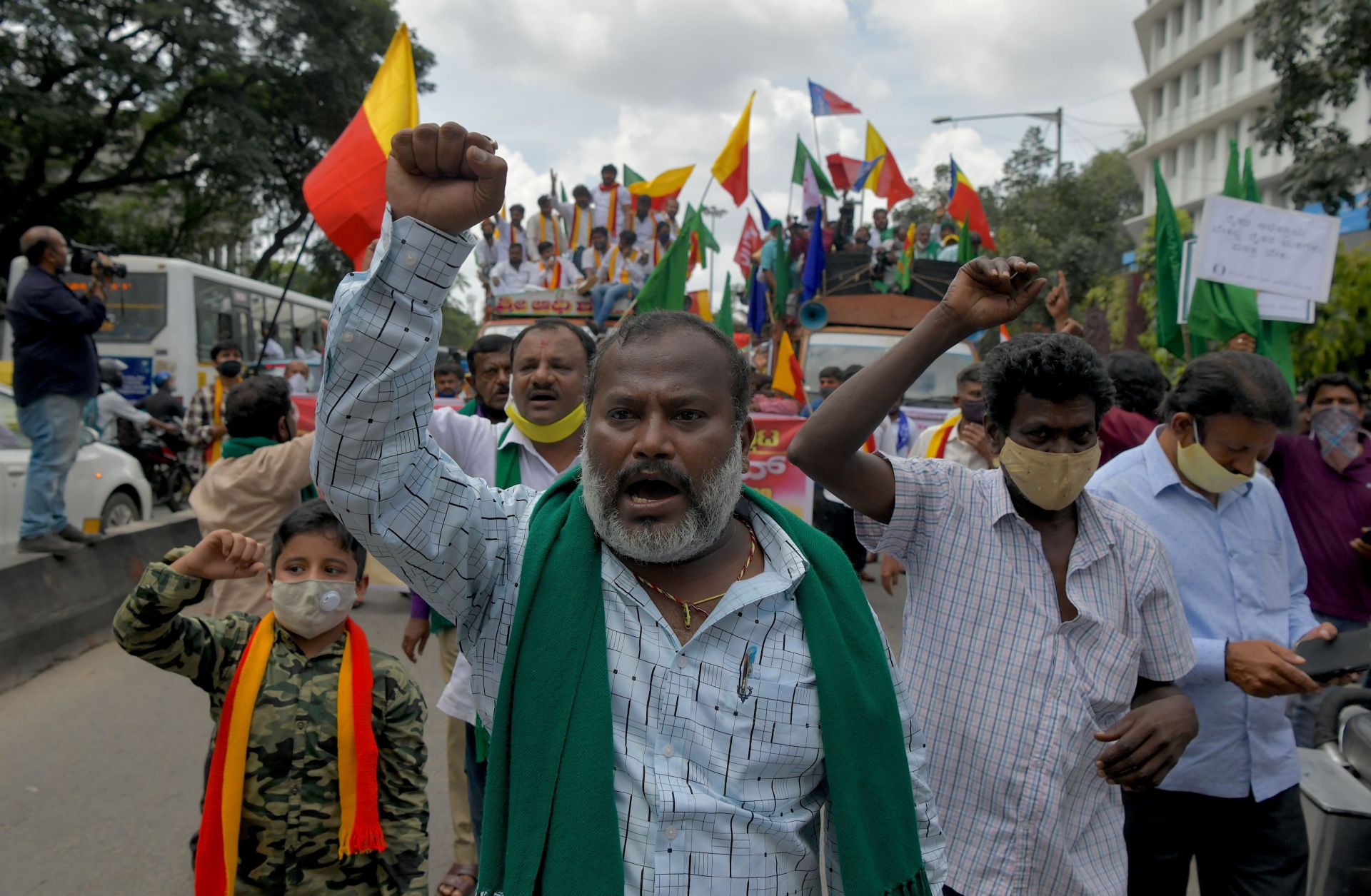 Farmers in Bangalore, India, stage an anti-government demonstration to protest against the recent passing of new agricultural reforms on Sept. 28, 2020. Farmers in Bangalore, India, stage an anti-government demonstration to protest against the recent passing of new agricultural reforms on Sept. 28, 2020.