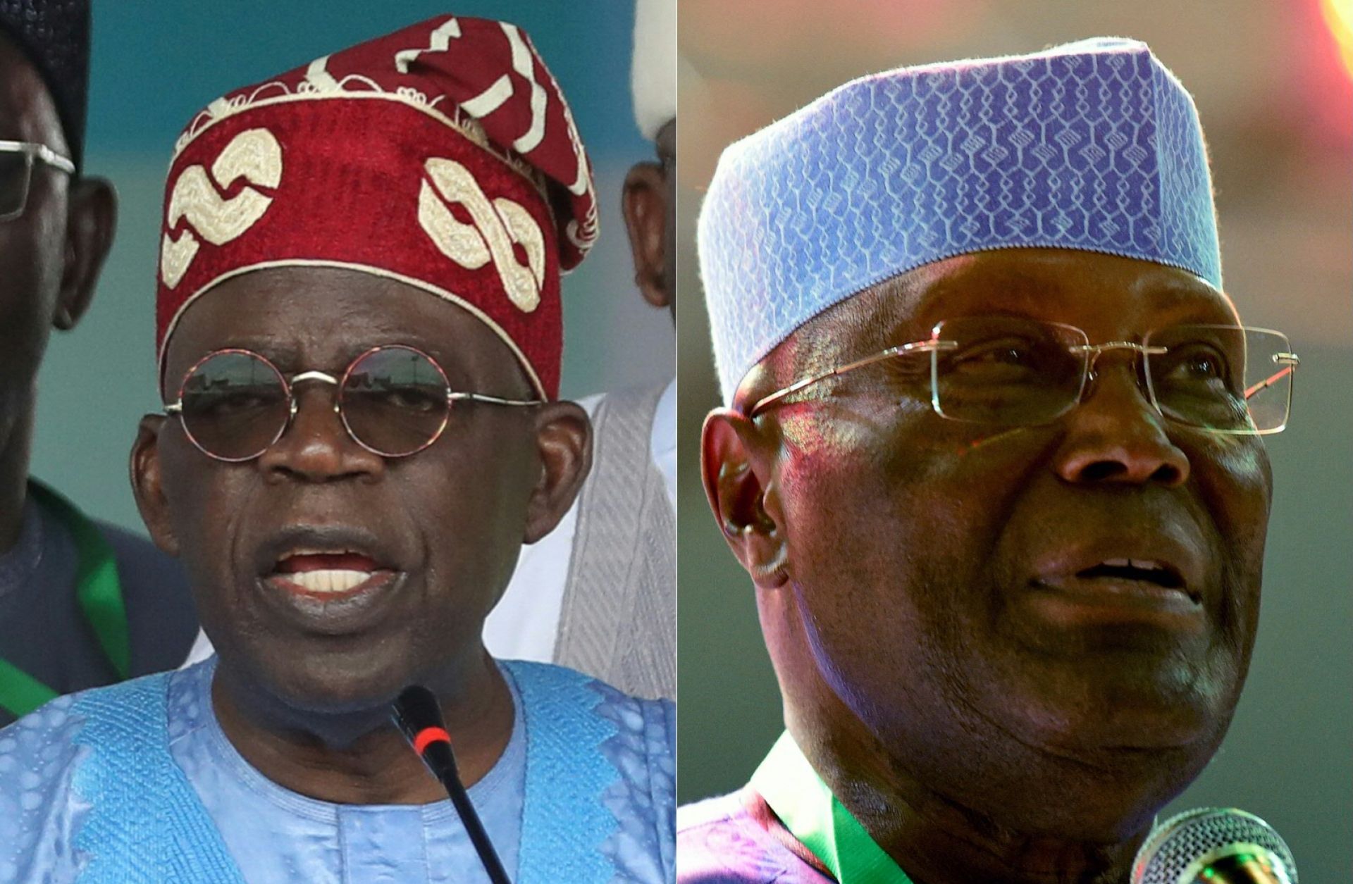A combination of file pictures shows the two main candidates running in Nigeria’s 2023 presidential election; Bola Tinubu of the ruling All Progressive Congress is seen on the left, and former Vice President Atiku Abubakar of the opposition Peoples’ Democratic Party is seen on the right. 