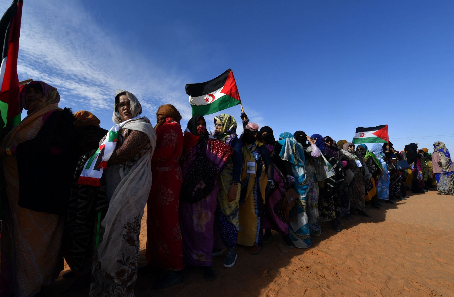Displaced Sahrawis arrive at the refugee camp of Dakhla, which lies some 170 kilometers southeast of the Algerian city of Tindouf, on Jan. 13, 2023.