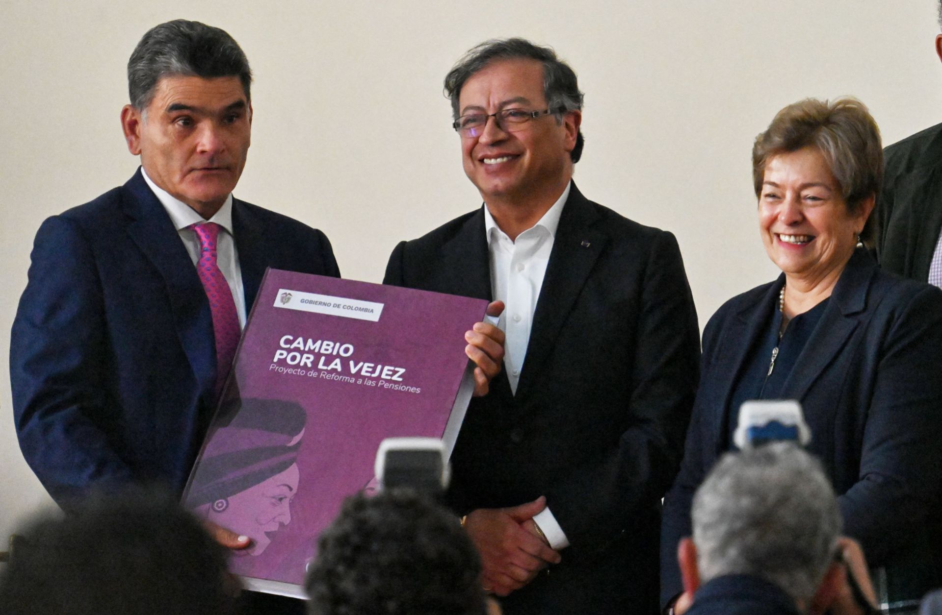 Colombian President Gustavo Petro (center) presents his government's pension reform bill to lawmakers in Congress in Bogota, Colombia, on March 22, 2023. 