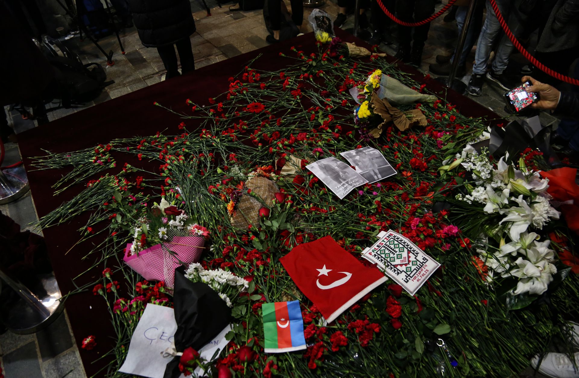 Istanbul's Istiklal Street is seen decorated with Turkish flags and wreaths to commemorate those who died in the terrorist attack on Nov. 13, 2022.
