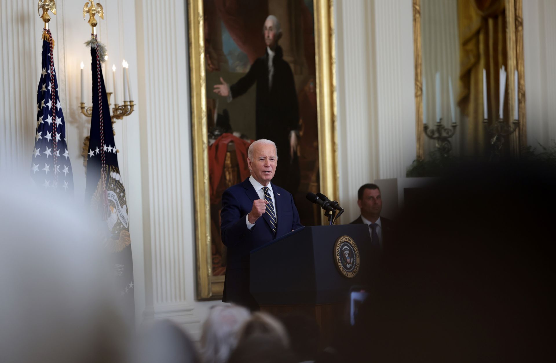 U.S. President Joe Biden delivers an address in the East Room at the White House on July 25, 2023, in Washington, D.C. U.S. President Joe Biden delivers an address in the East Room at the White House on July 25, 2023, in Washington, D.C.