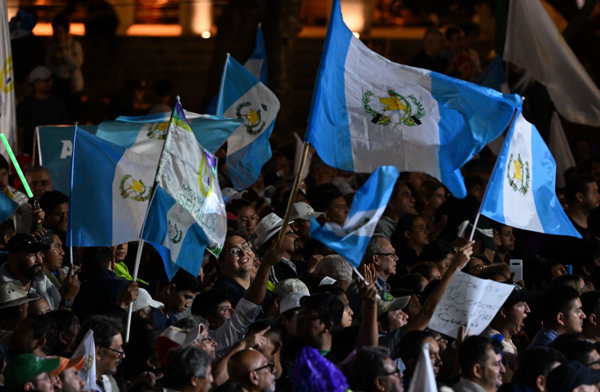 Supporters of Guatemalan presidential candidate Bernardo Arevalo attend a campaign rally in the Central Square in Guatemala City, Guatemala, on Aug. 16, 2023. 