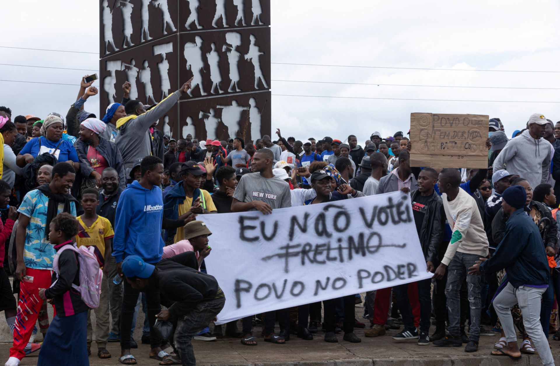 Opposition supporters gather to protest the results of the local elections in Maputo, Mozambique, on Oct. 17, 2023. 