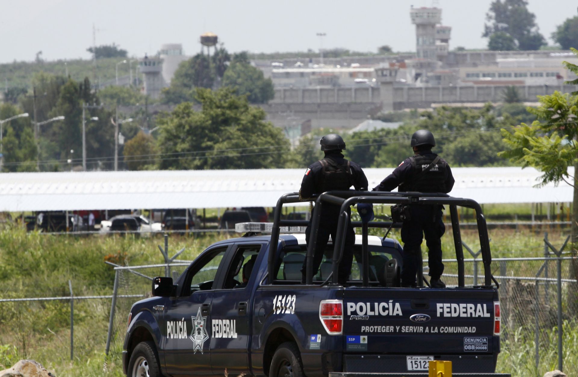 The Federal Police of Mexico patrol near the Puente Grande prison in Zapotlanejo, Jalisco, from which Rafael Caro Quintero was freed on Aug. 9, 2013.