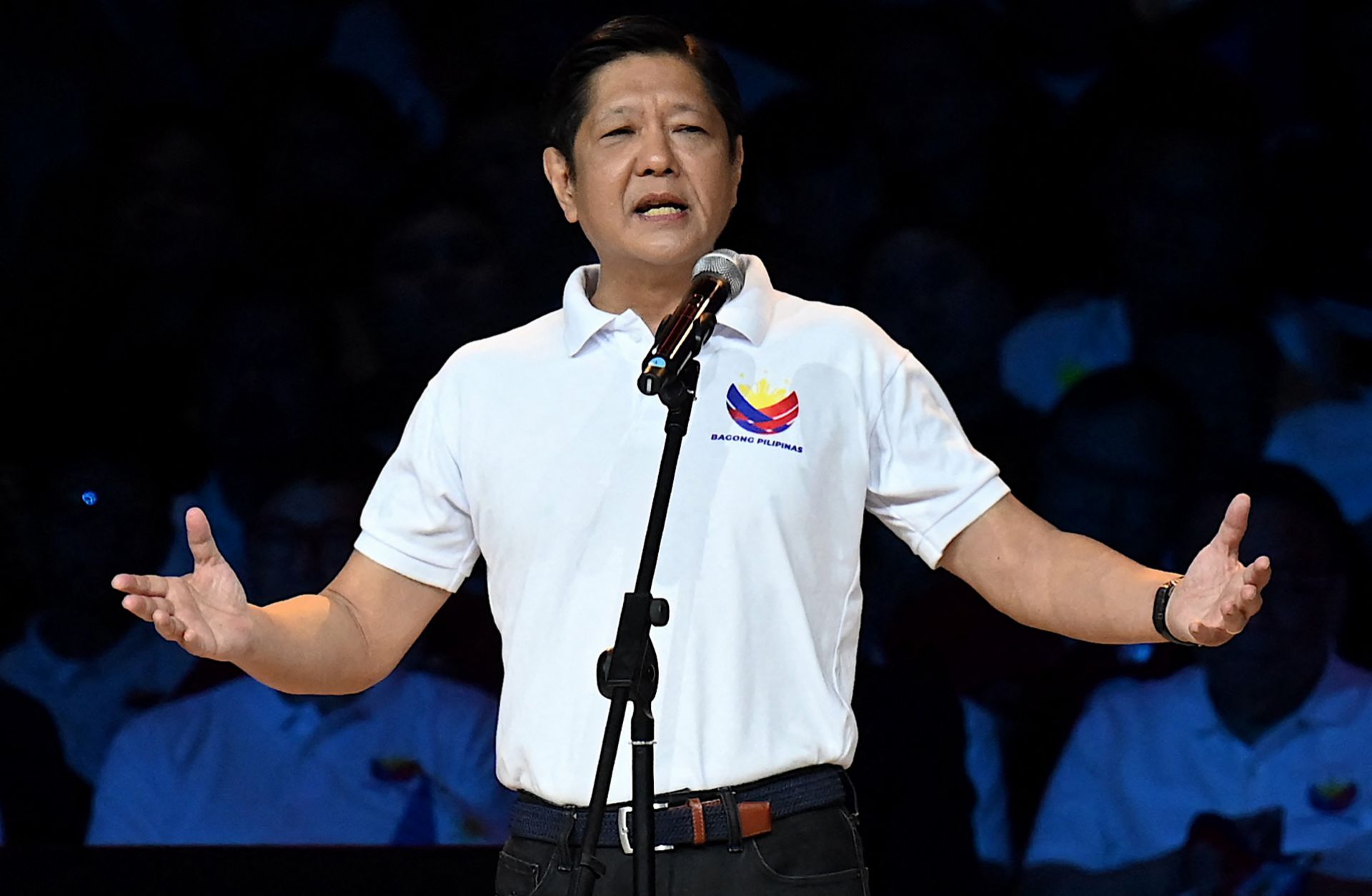 Philippine President Ferdinand Marcos Jr. delivers a speech during a political rally in Manila on Jan. 28, 2024. 