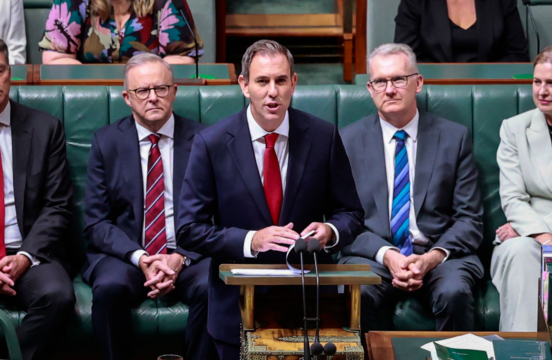 Australian Treasurer Jim Chalmers delivers a speech in parliament on the government's newly unveiled 2025-26 budget on March 25, 2025, in Canberra, Australia.