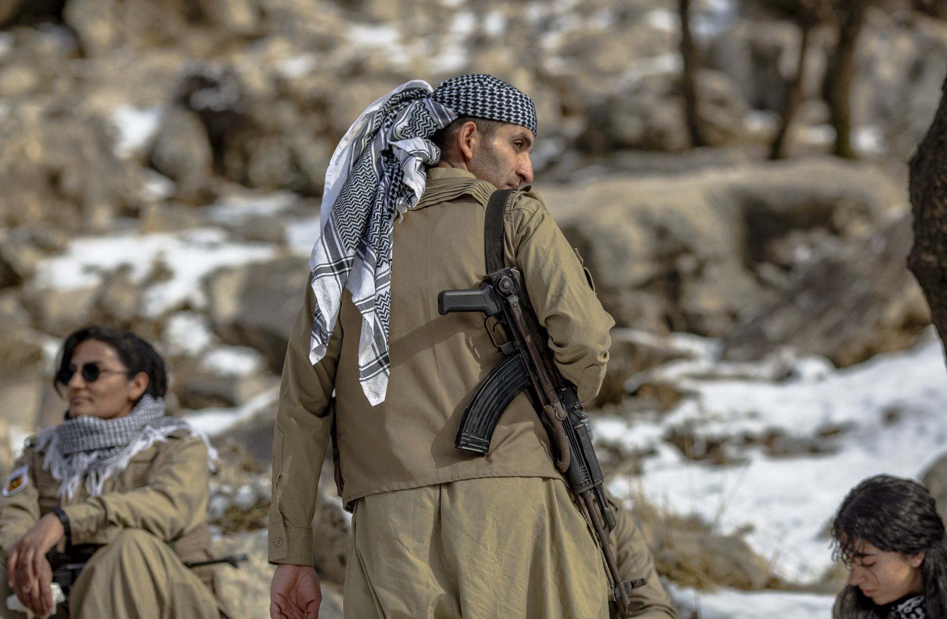 Members of the Kurdistan Democratic Party of Iran (KDPI) participate in a military drill in an outpost near Arbil, in the Kurdistan region of Iraq, on Jan. 15, 2026.