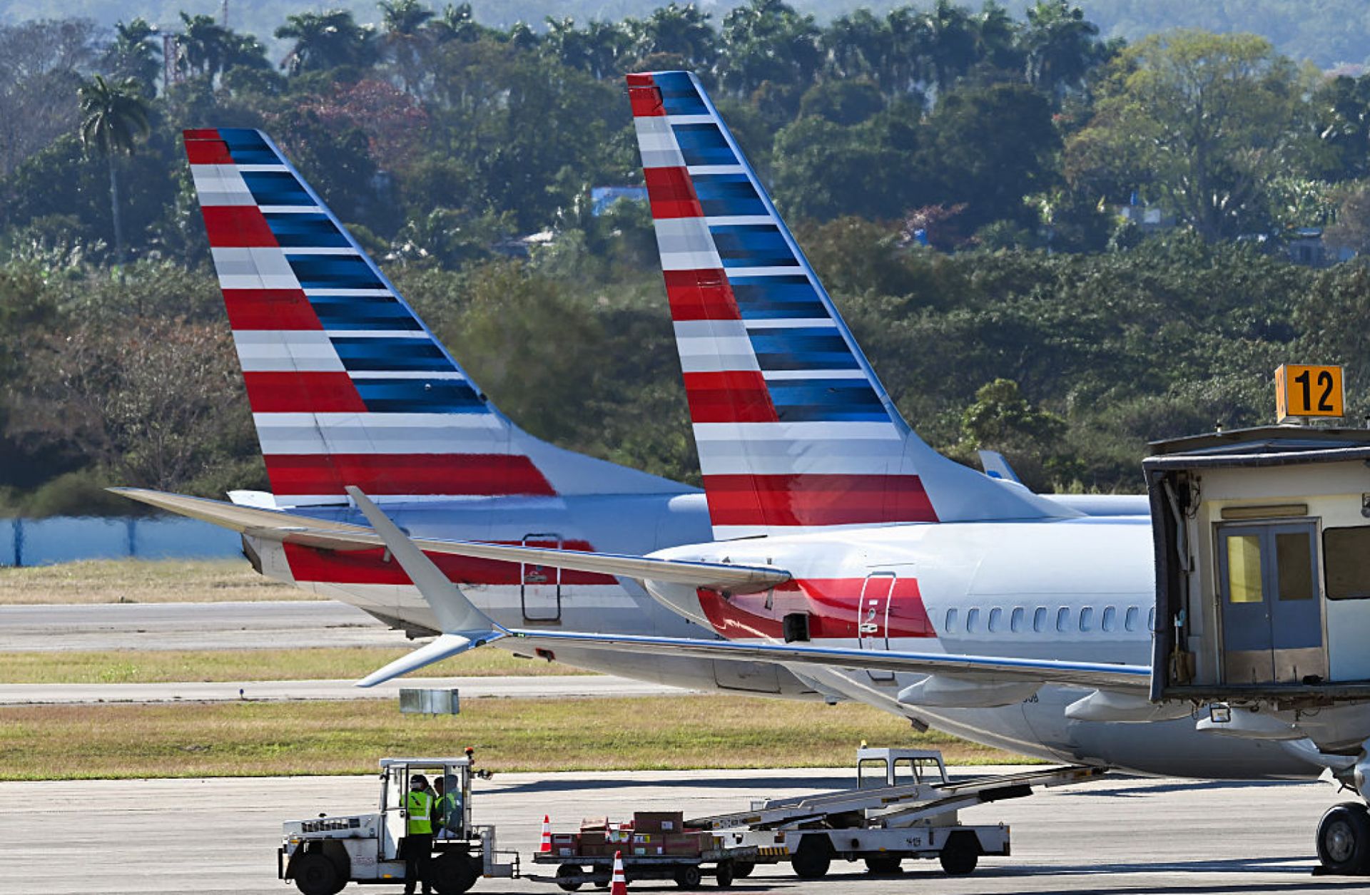 American Airlines planes sit on the tarmac at Jose Marti International Airport in Havana on Feb. 9, 2026. 