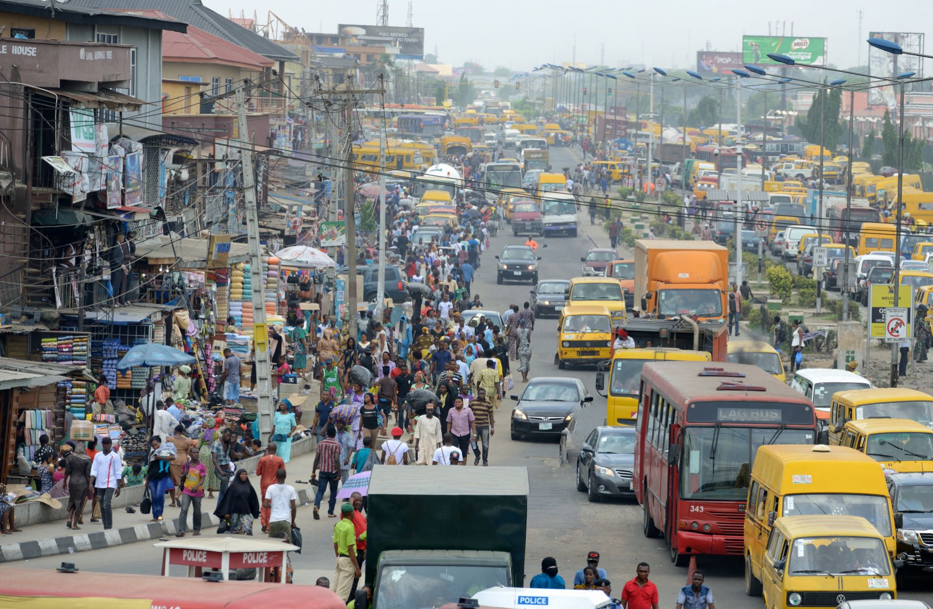 A busy street is seen in Lagos, Nigeria. 