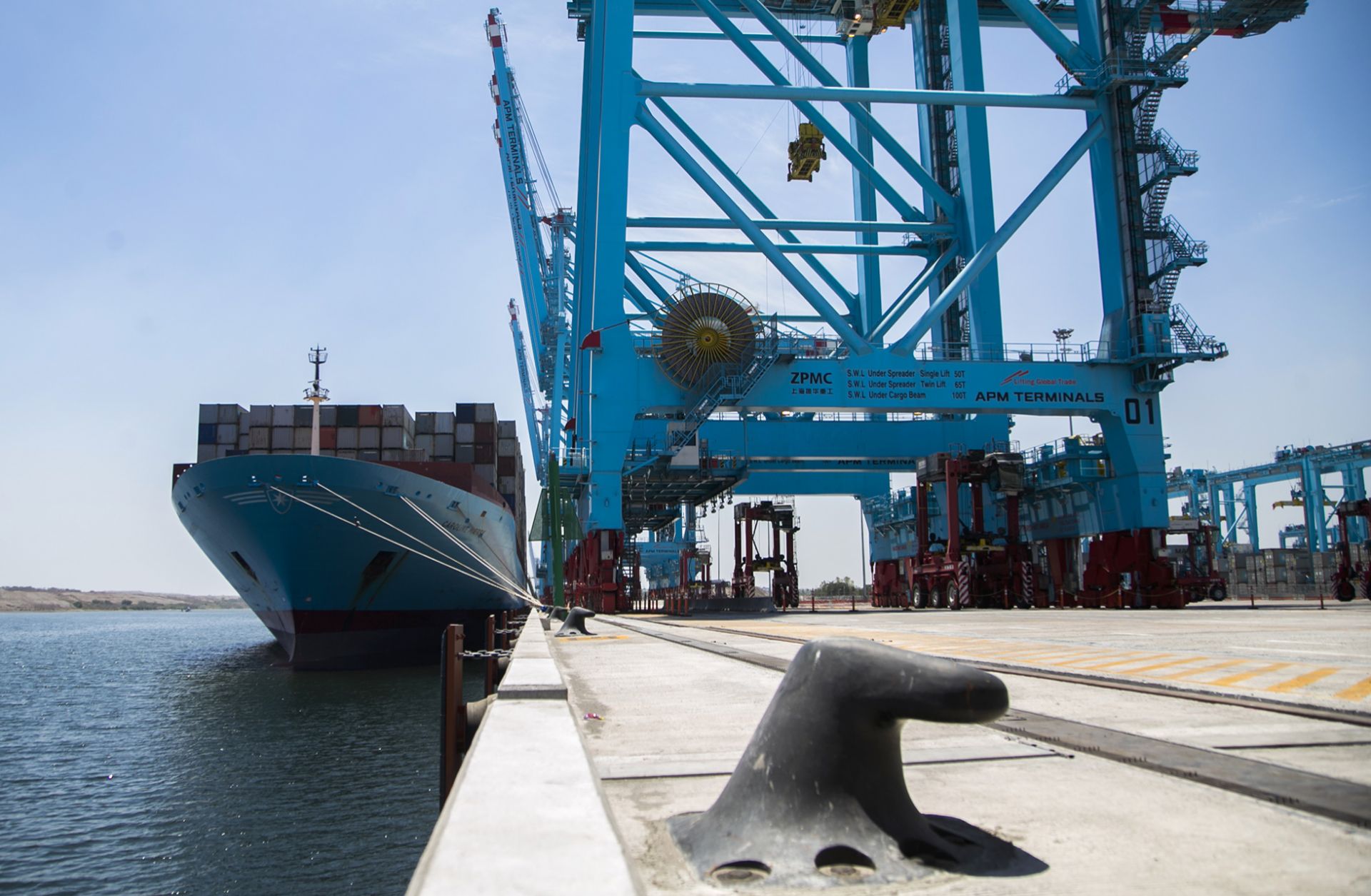 A container ship is docked at the Mexican port of Lazaro Cardenas in Michoacan state on April 4, 2017.