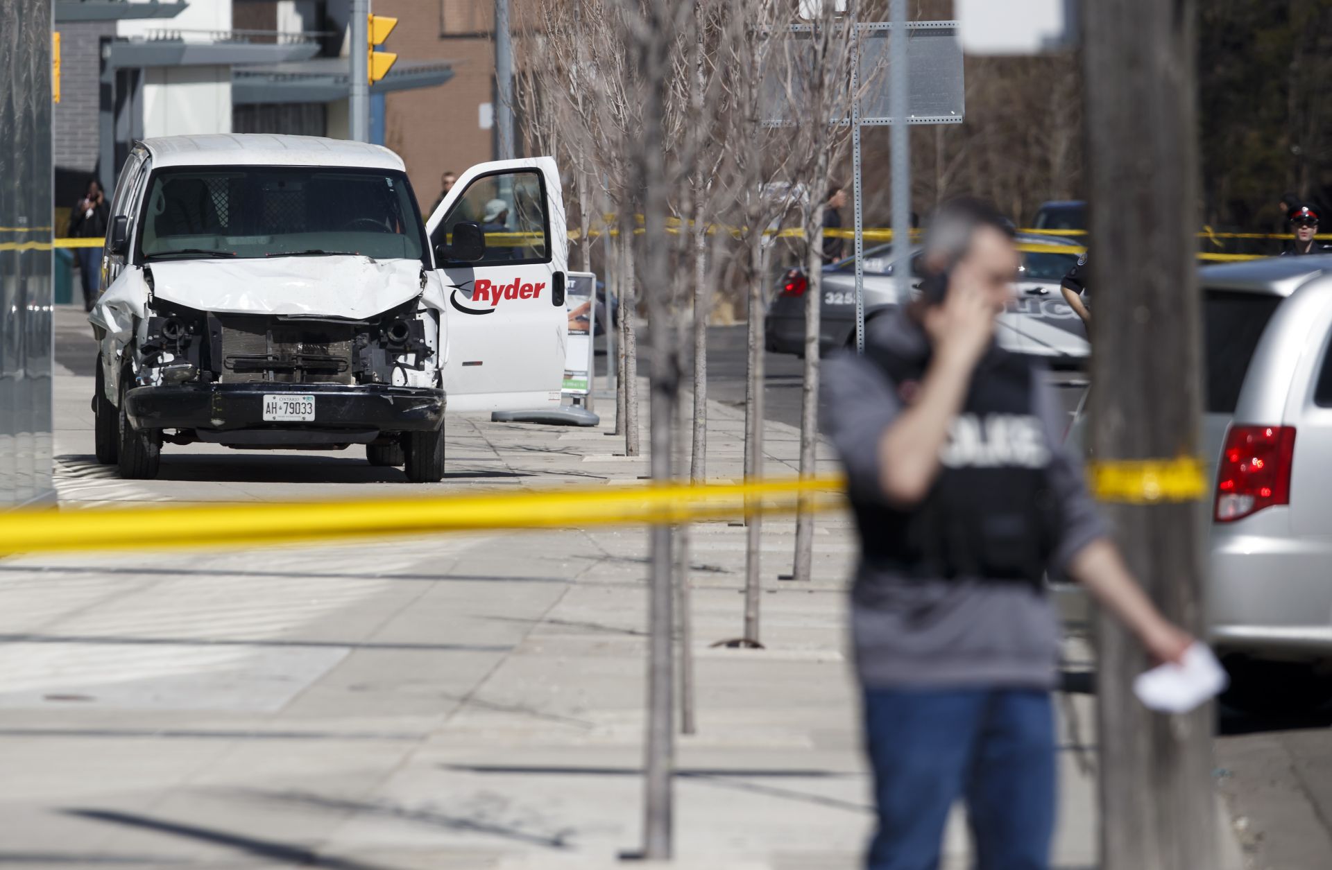 This photo shows the van that Alek Minassian, 25, reputedly drove down a street in Toronto, Canada, on April 23, 2018. 