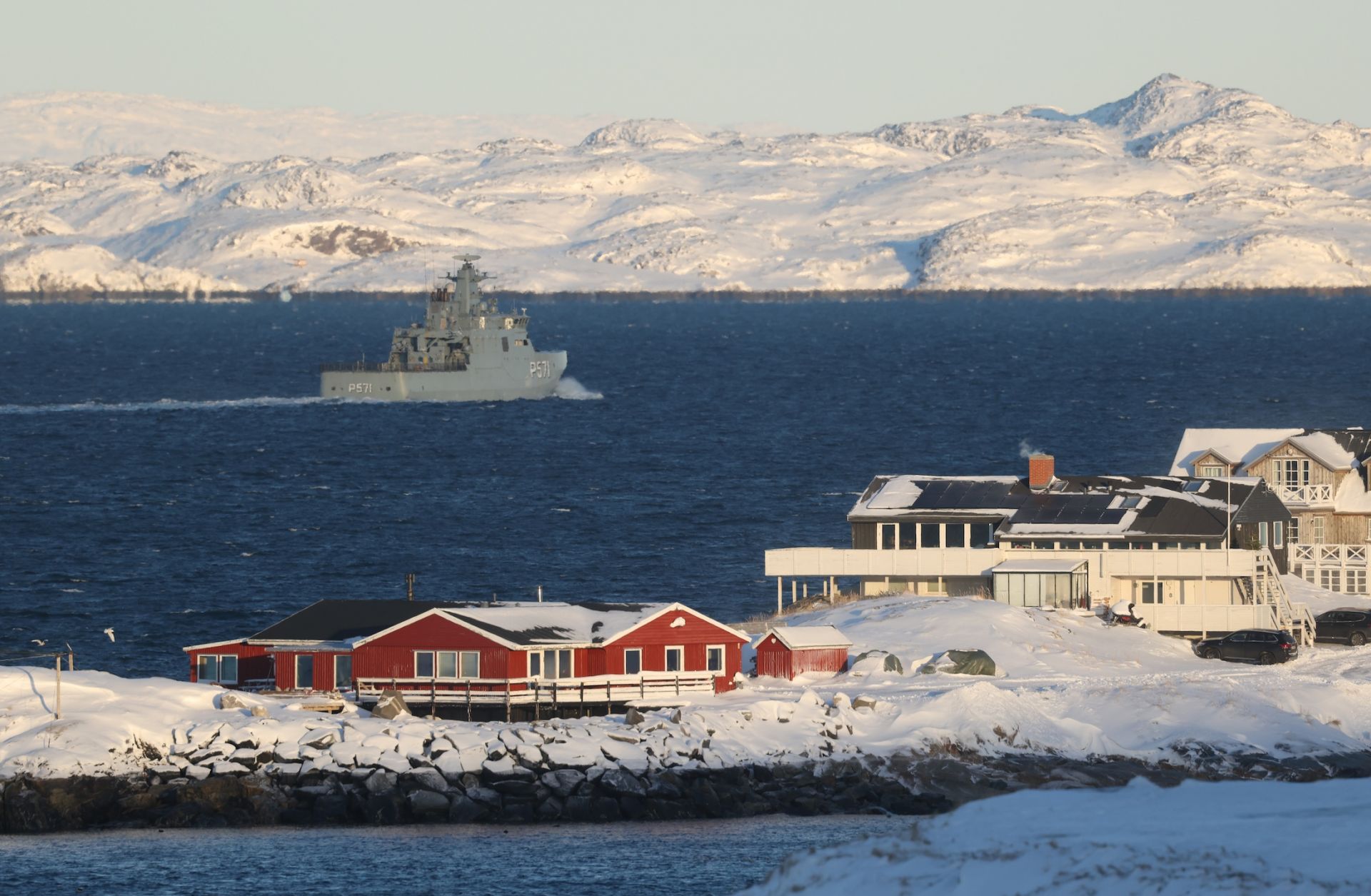 The HDMS Knud Rasmussen ship of the Danish Navy patrols the waters off of Nuuk, Greenland, on Jan. 20, 2026. The HDMS Knud Rasmussen ship of the Danish Navy patrols the waters off of Nuuk, Greenland, on Jan. 20, 2026.