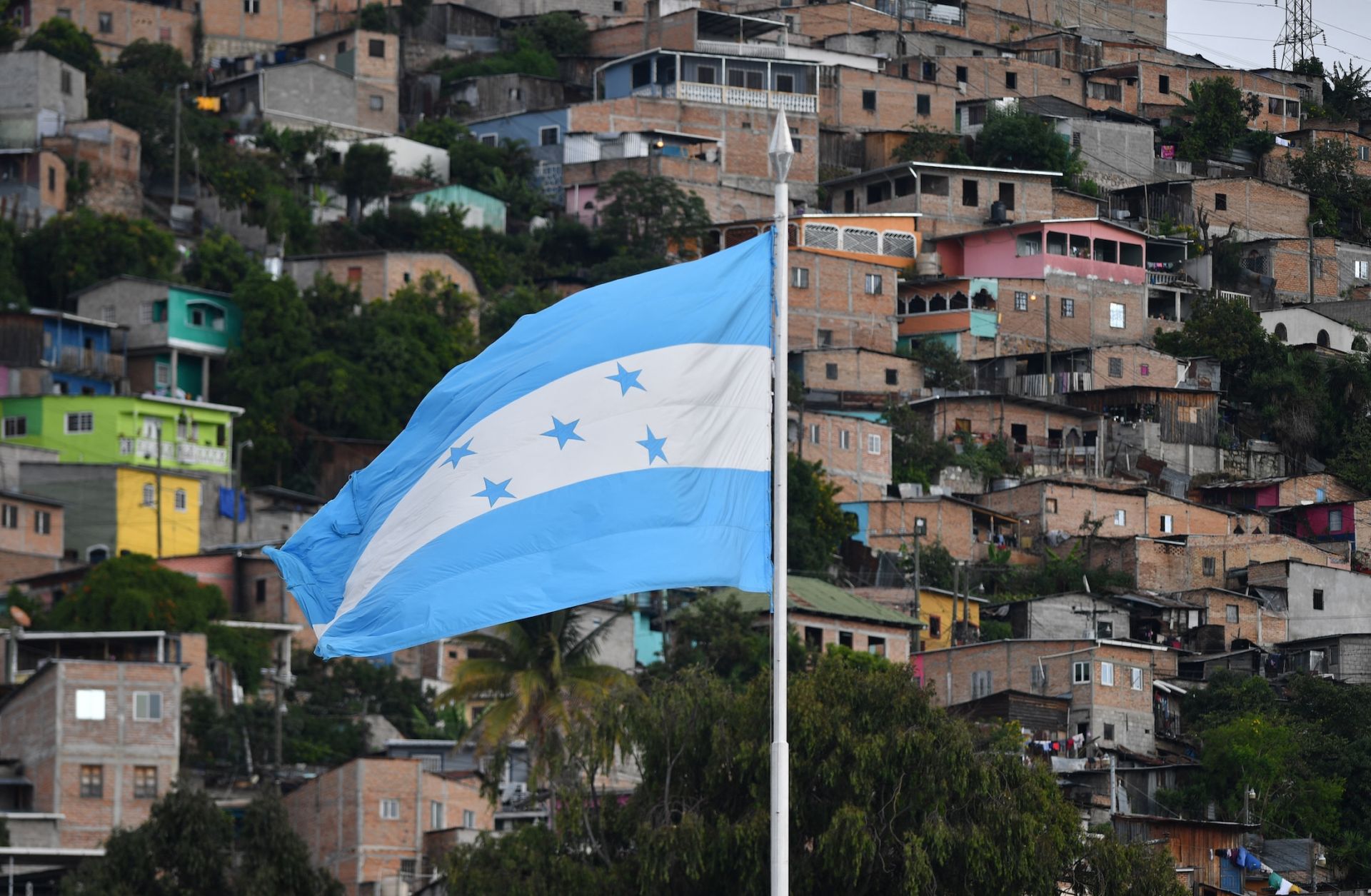 View of a Honduran national flag at La Laguna neighborhood, in the north of Tegucigalpa, on Nov. 11, 2025. 