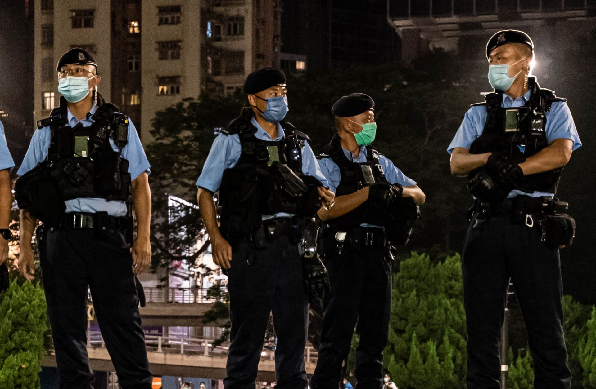 Police officers set up a cordon as they disperse the public out of Victoria Park ahead of the 33rd anniversary of the Tiananmen Square incident on June 3, 2022, in Hong Kong, China. 