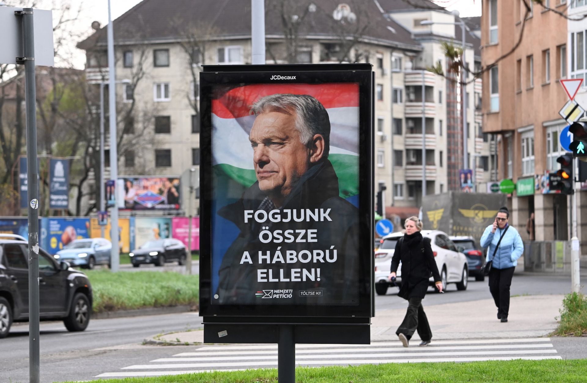  A campaign billboard featuring a portrait of Hungarian Prime Minister Viktor Orban is seen in Budapest's 3rd district on March 27, 2026.
