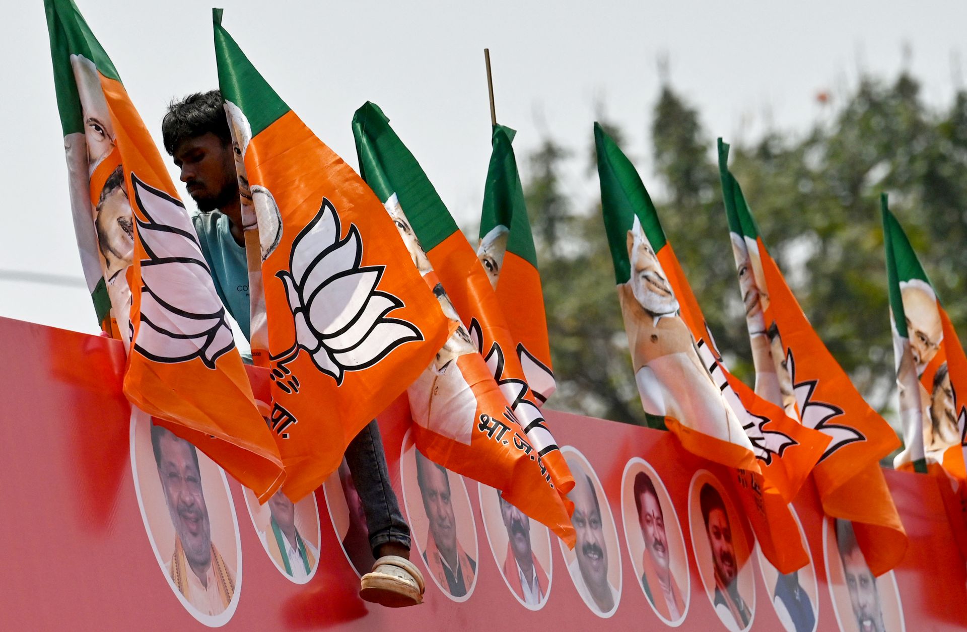Bharatiya Janata Party flags on April 15 in the Indian city of Raipur.