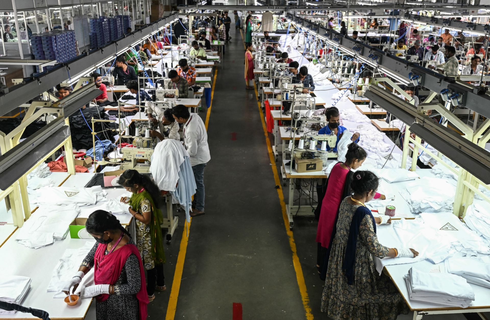 Employees work at a garment factory in Tiruppur, in India's southern state of Tamil Nadu, on Sept. 23, 2025.