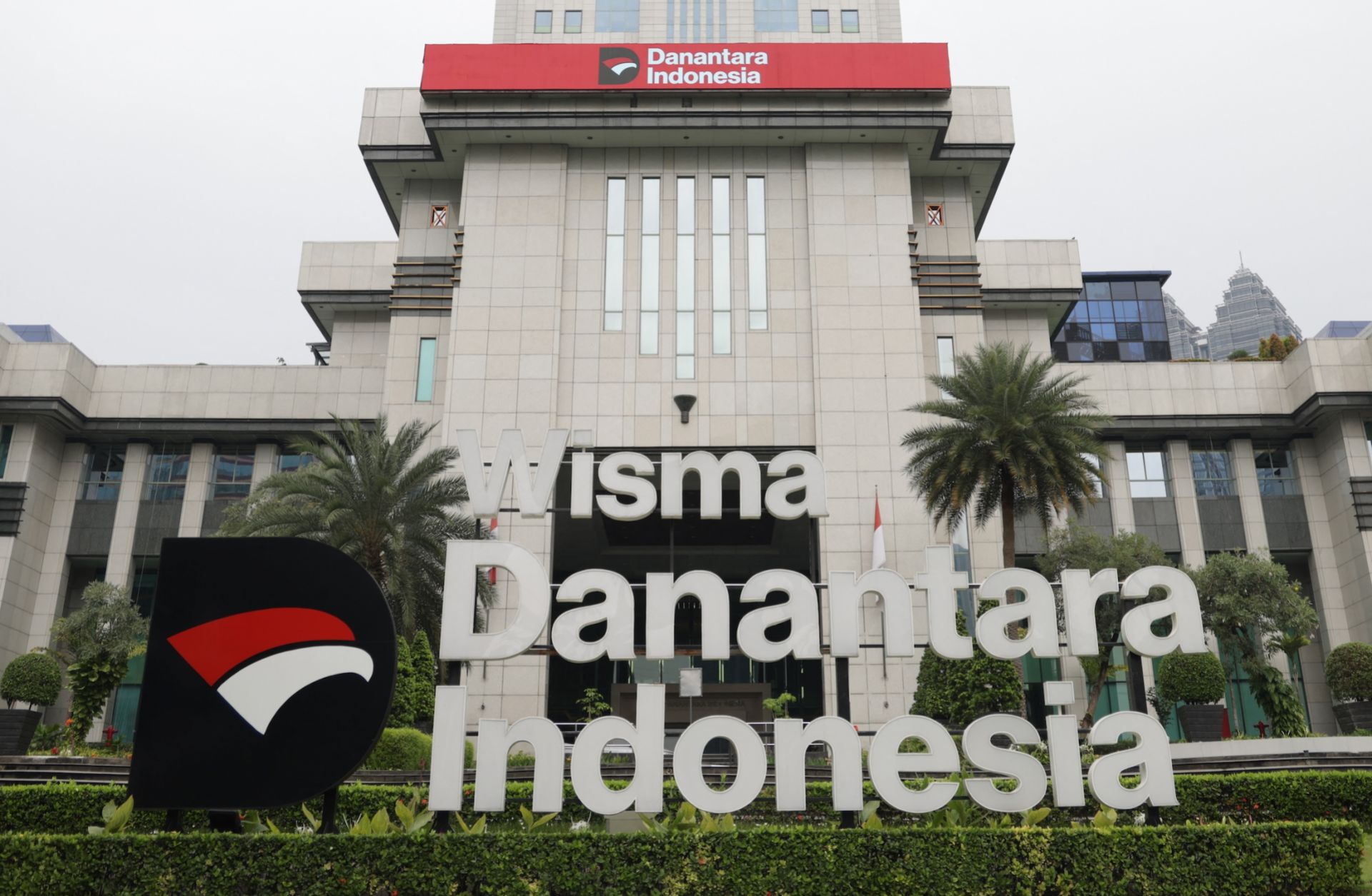 The logo of Danantara Indonesia, the country's second sovereign wealth fund, is seen at its headquarters in Jakarta on March 31, 2026. 
