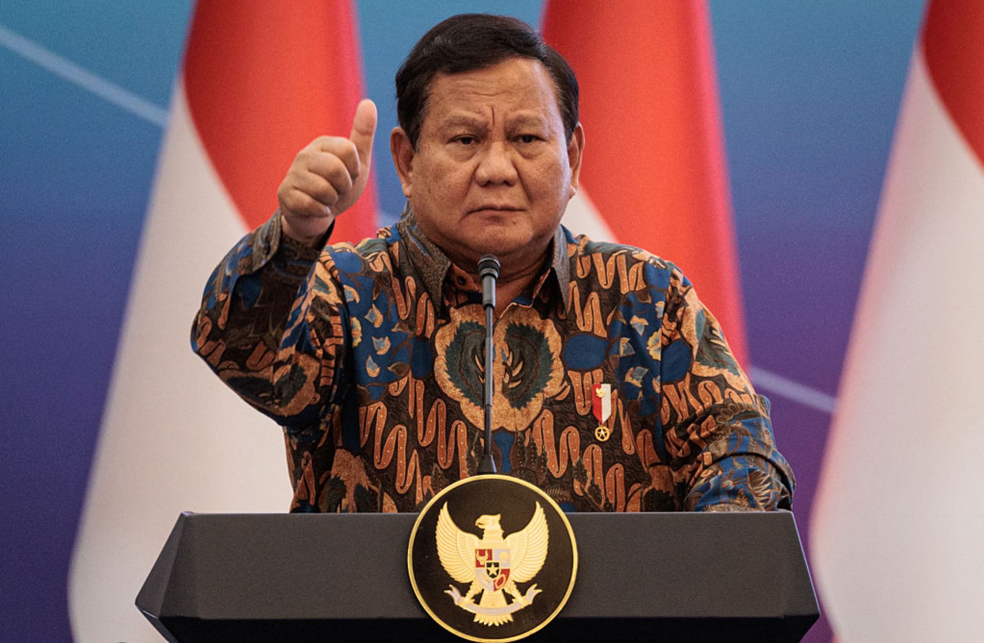 Indonesian President Prabowo Subianto speaks during an economic event in Jakarta on April 8, 2025. Indonesian President Prabowo Subianto speaks during an economic event in Jakarta on April 8, 2025.