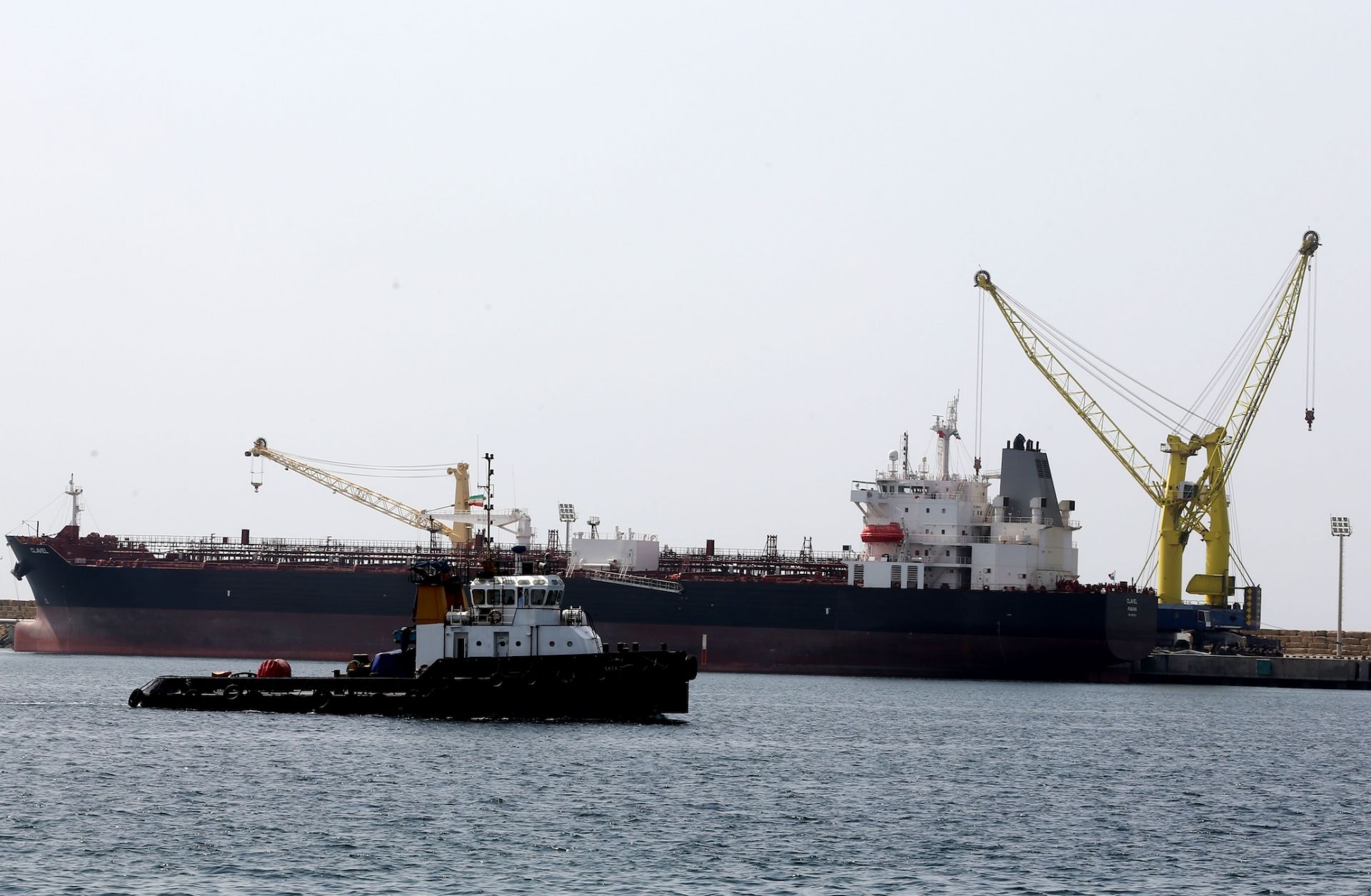 An oil tanker is seen docked in the southeastern Iranian coastal city of Chabahar, on the Gulf of Oman, in February 2019.