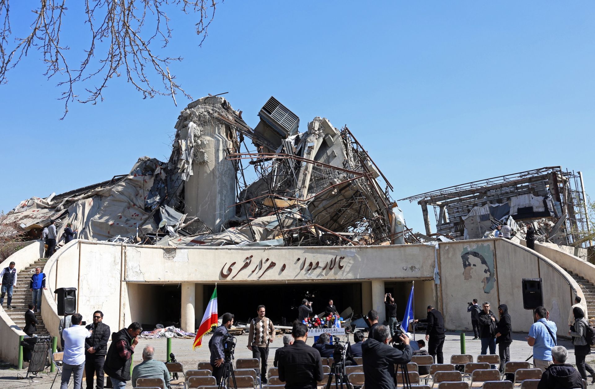 Damage at the Azadi Sport Complex in the Iranian capital of Tehran on April 3.
